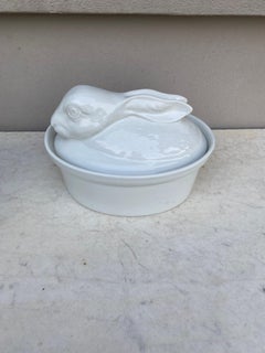 French Trompe L'oeil White Porcelain Rabbit Pâté Tureen