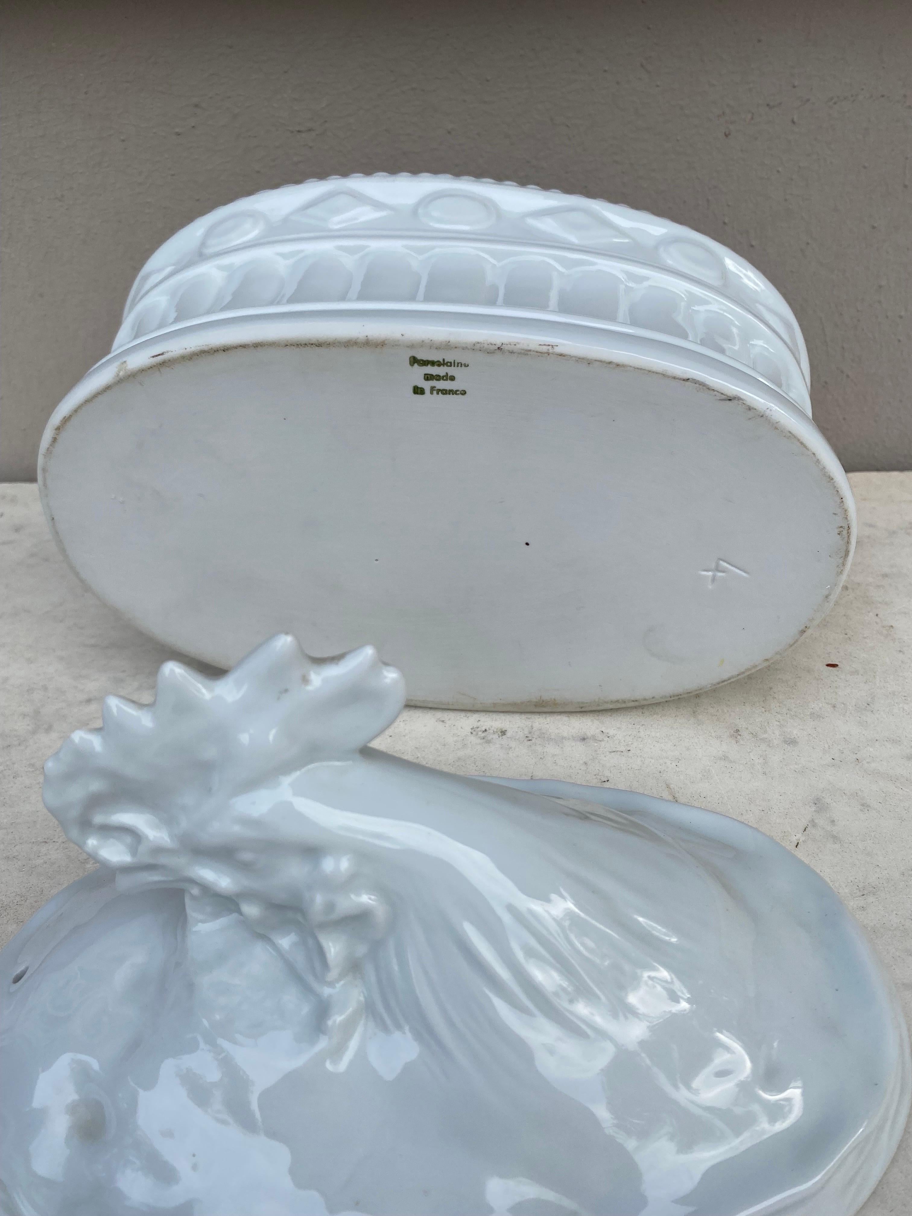 Mid-20th Century French Trompe L'oeil White Porcelain Rooster Pâté Tureen For Sale