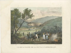 French Troops at the Fluvia Valley, Castellfollit - Napoleonic Wars Lithograph
