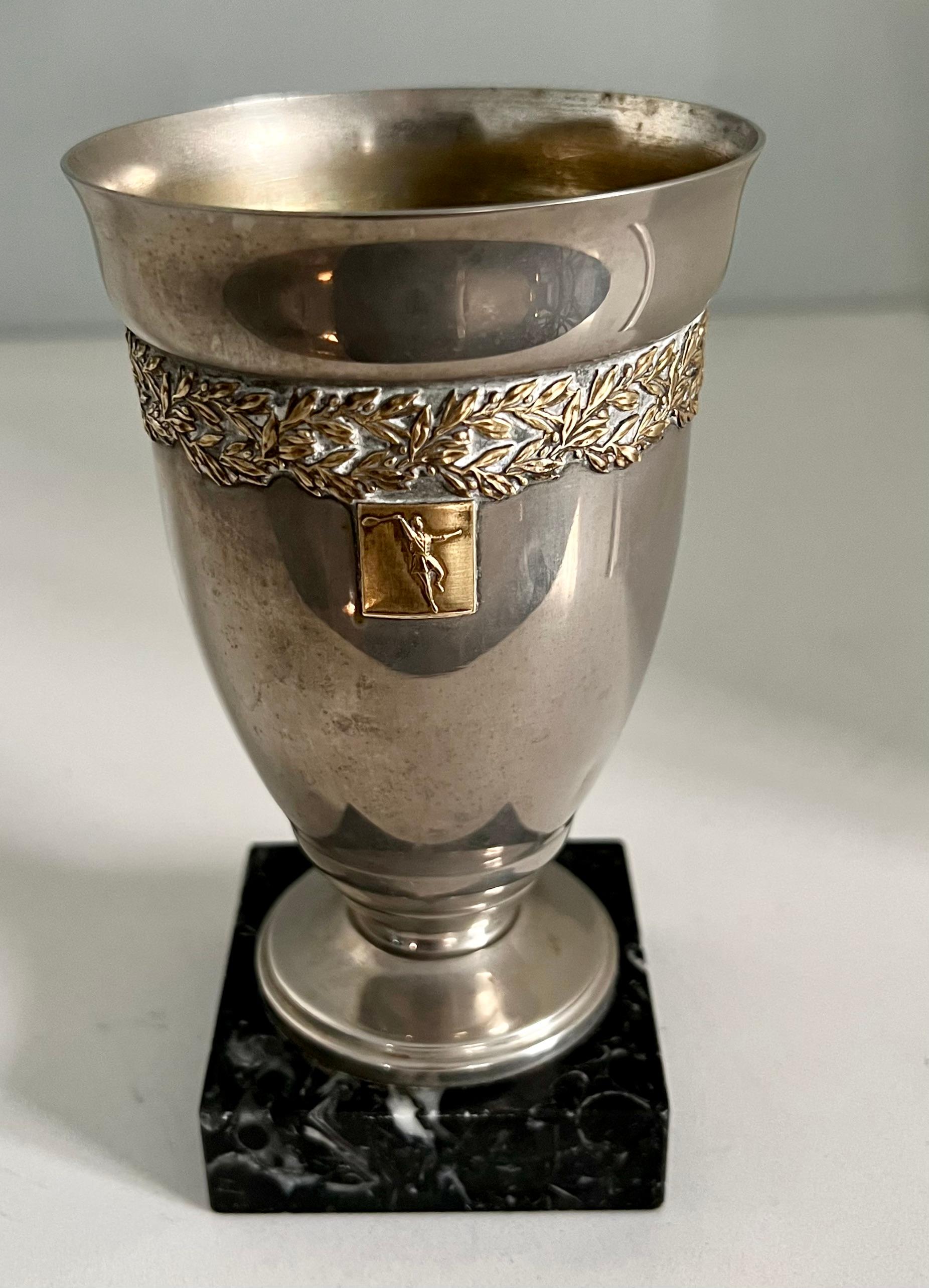 French Trophy Style Cup on Marble Base For Sale 3