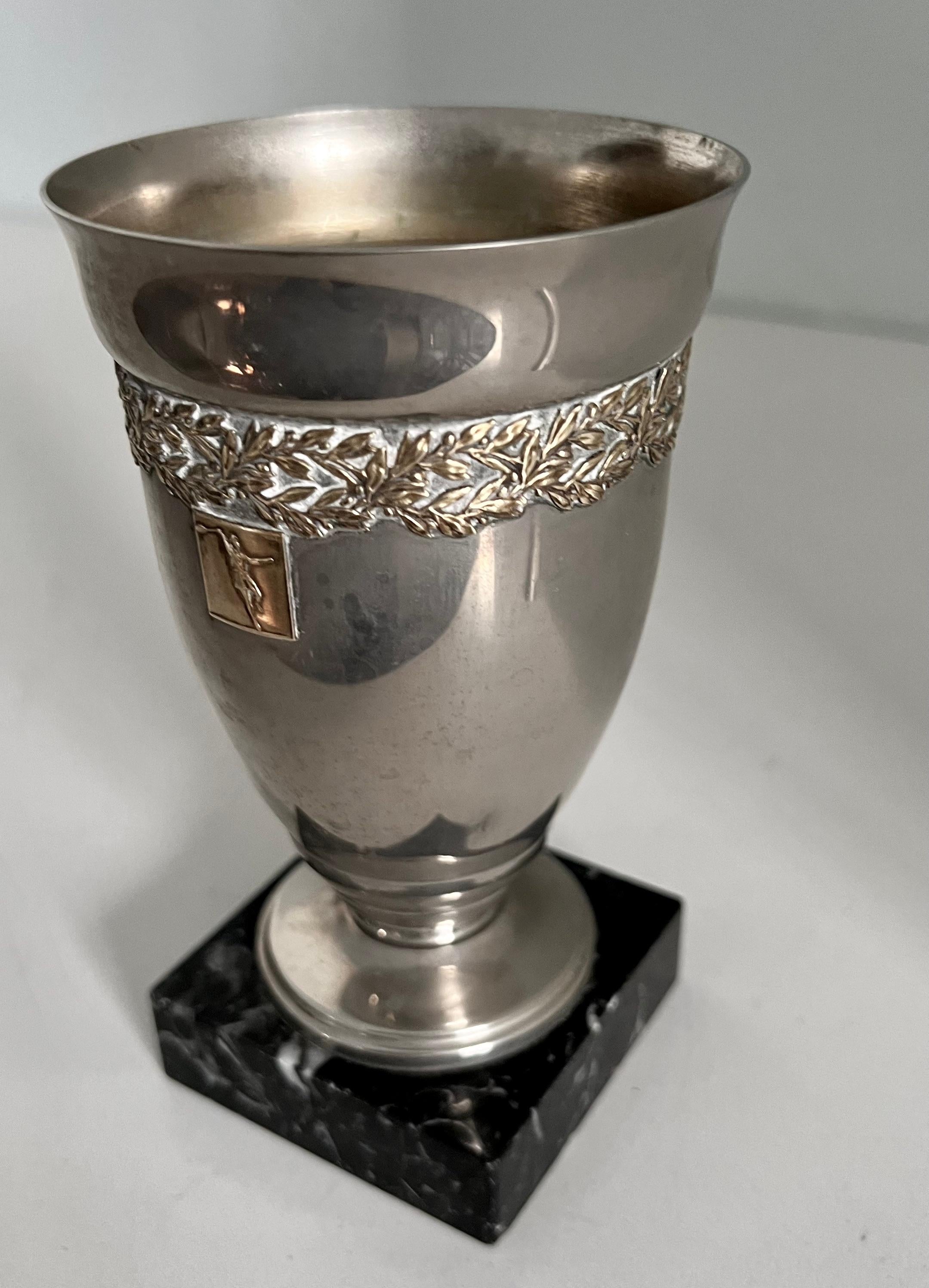 French Trophy Style Cup on Marble Base For Sale 4