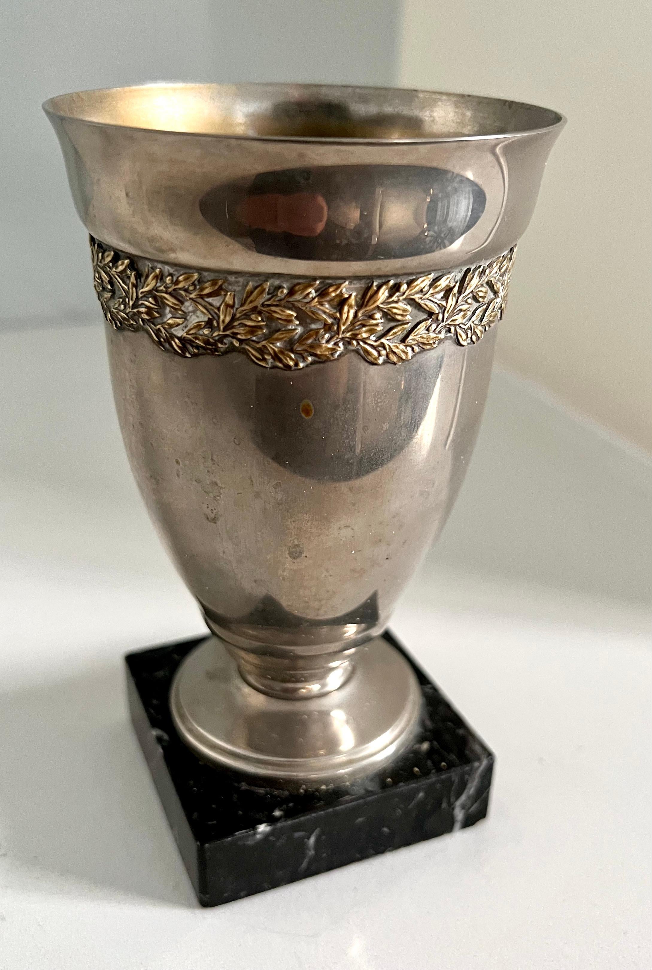 Art Deco French Trophy Style Cup on Marble Base For Sale