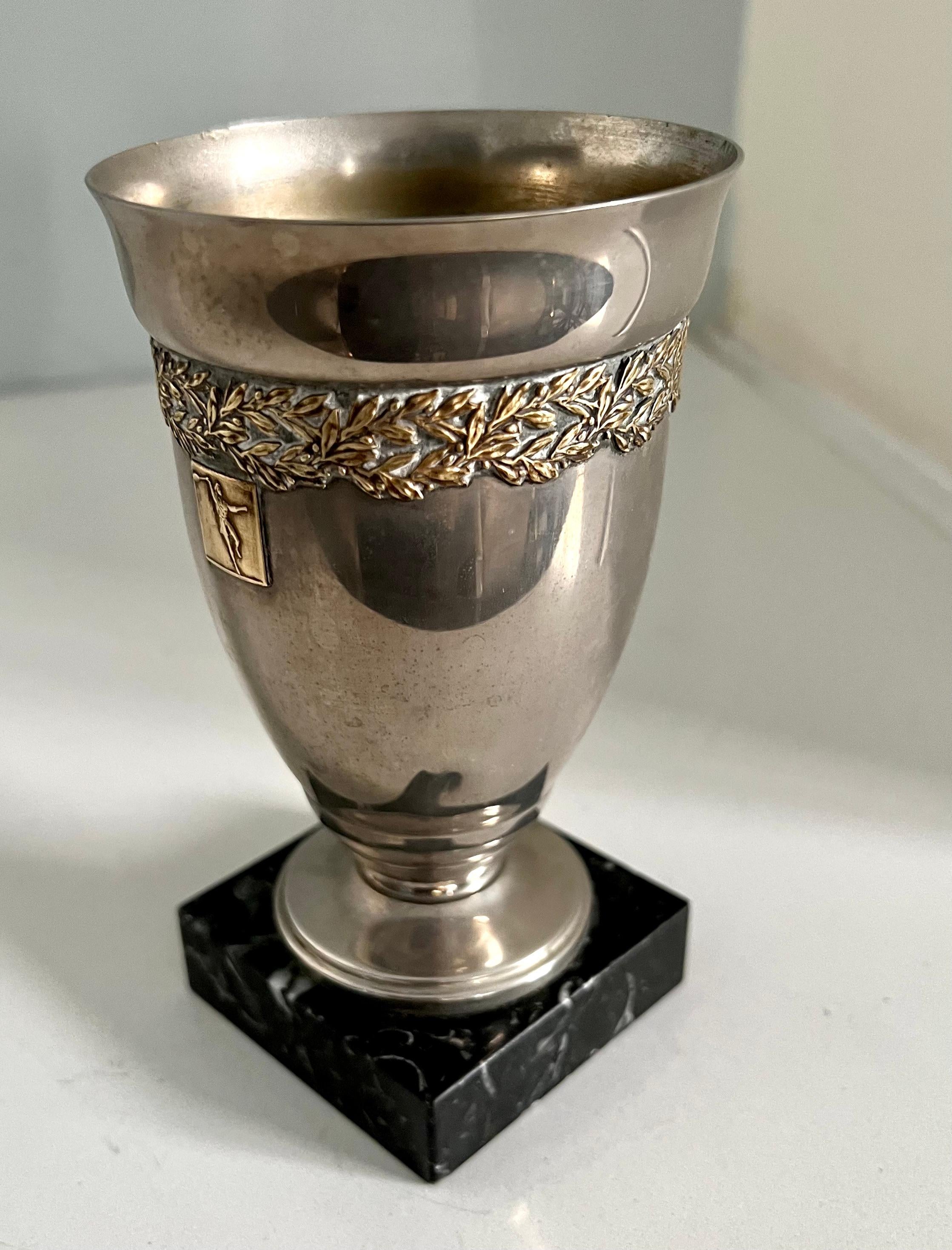 20th Century French Trophy Style Cup on Marble Base For Sale