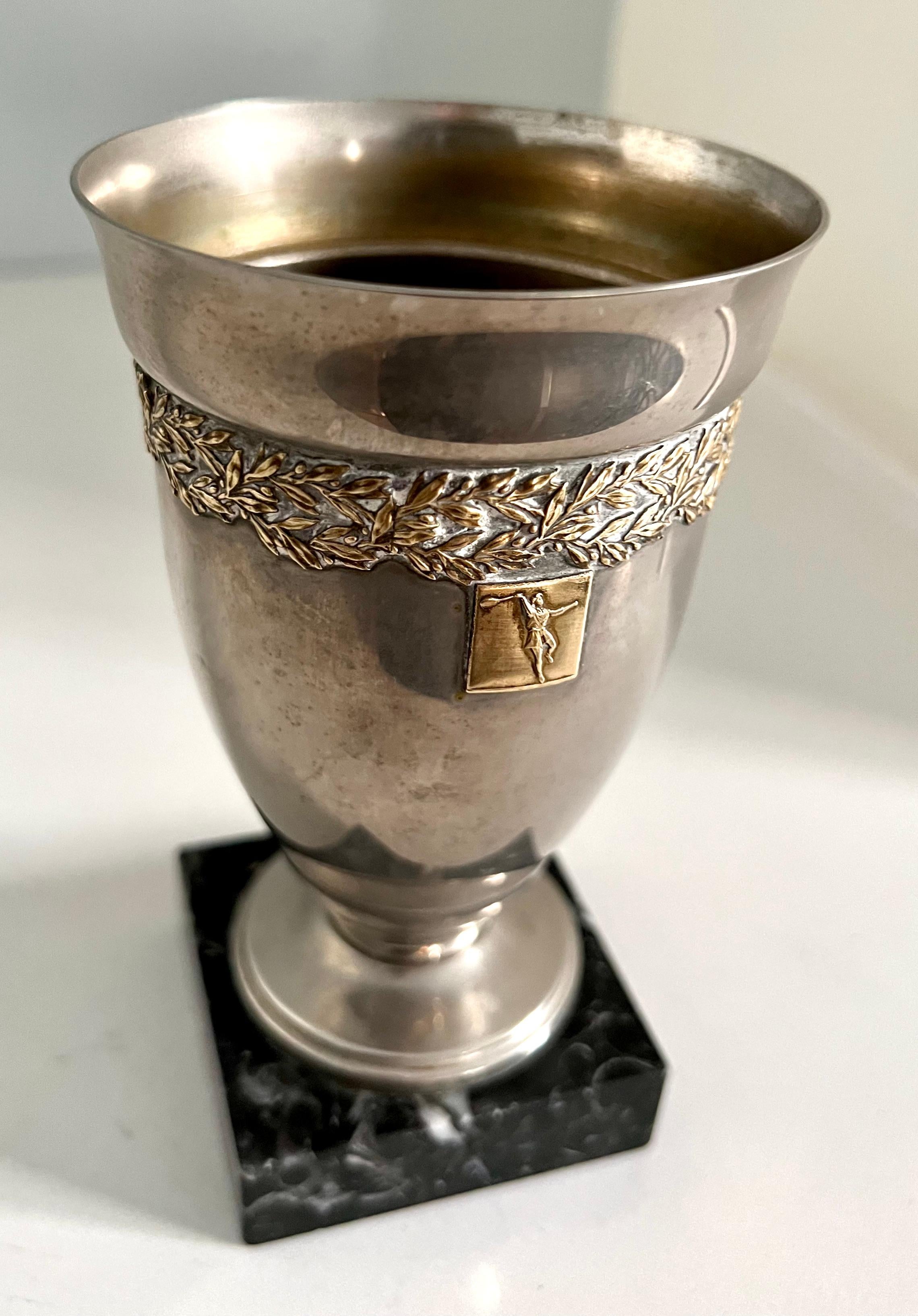 French Trophy Style Cup on Marble Base For Sale 1