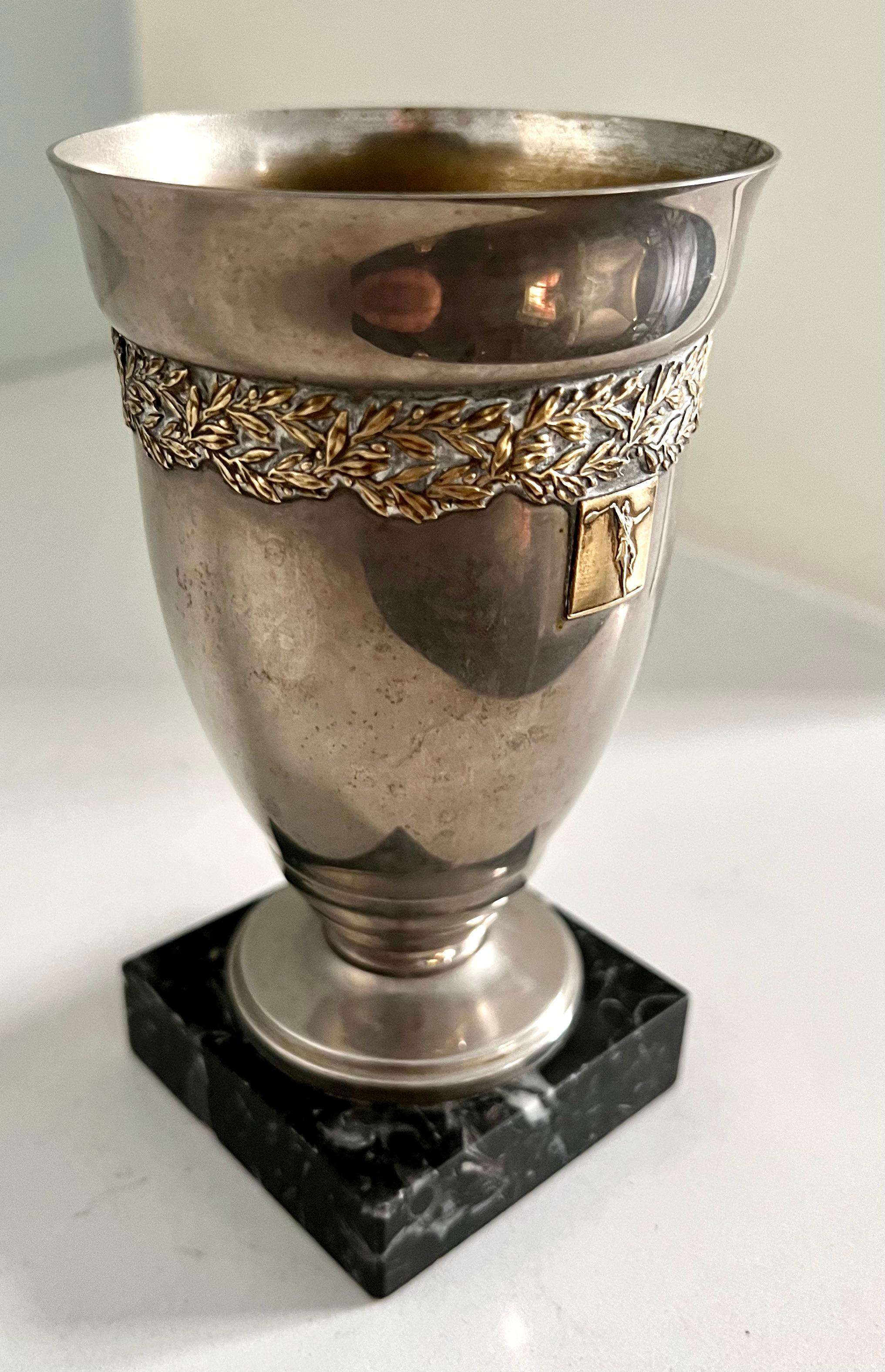 French Trophy Style Cup on Marble Base For Sale 2
