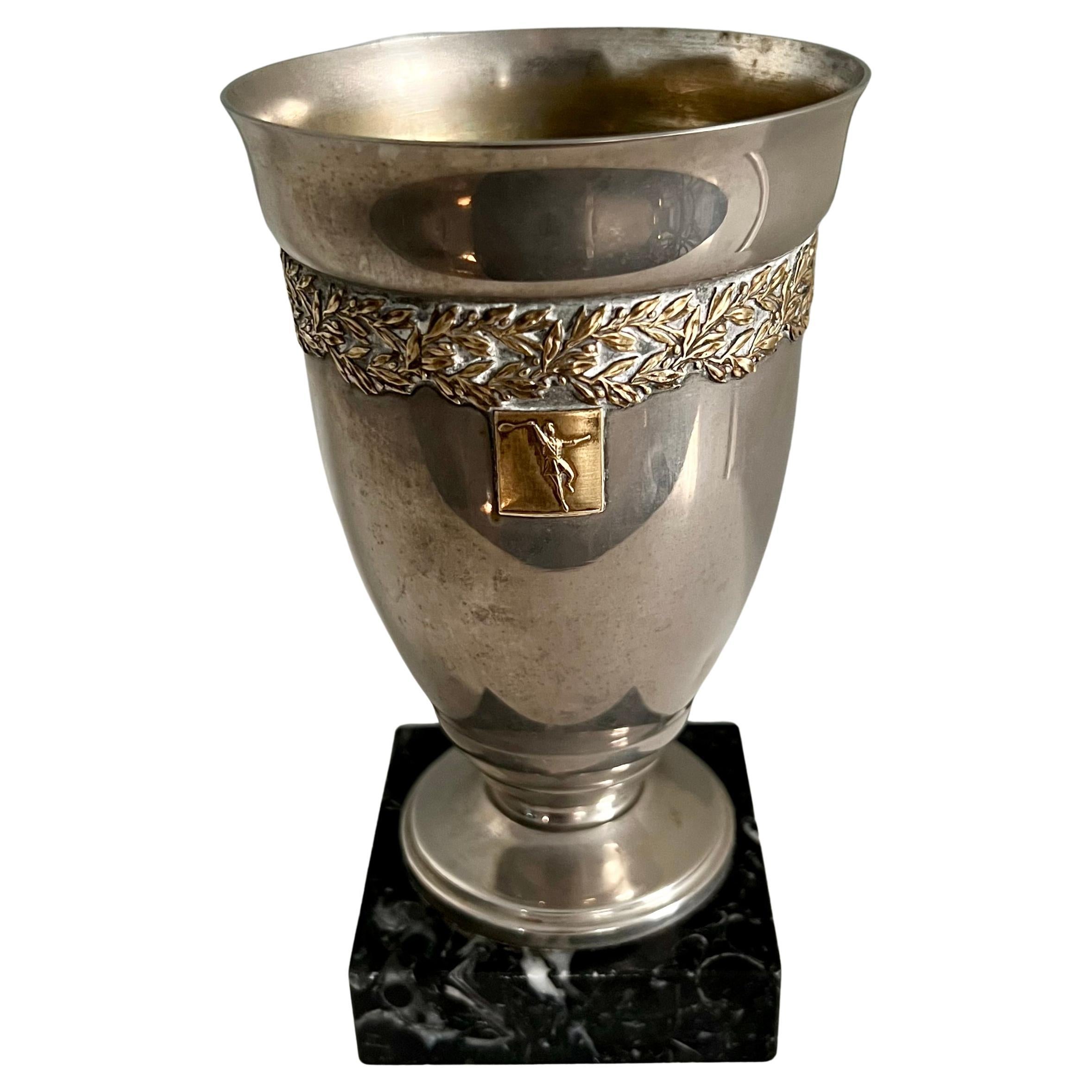 French Trophy Style Cup on Marble Base For Sale