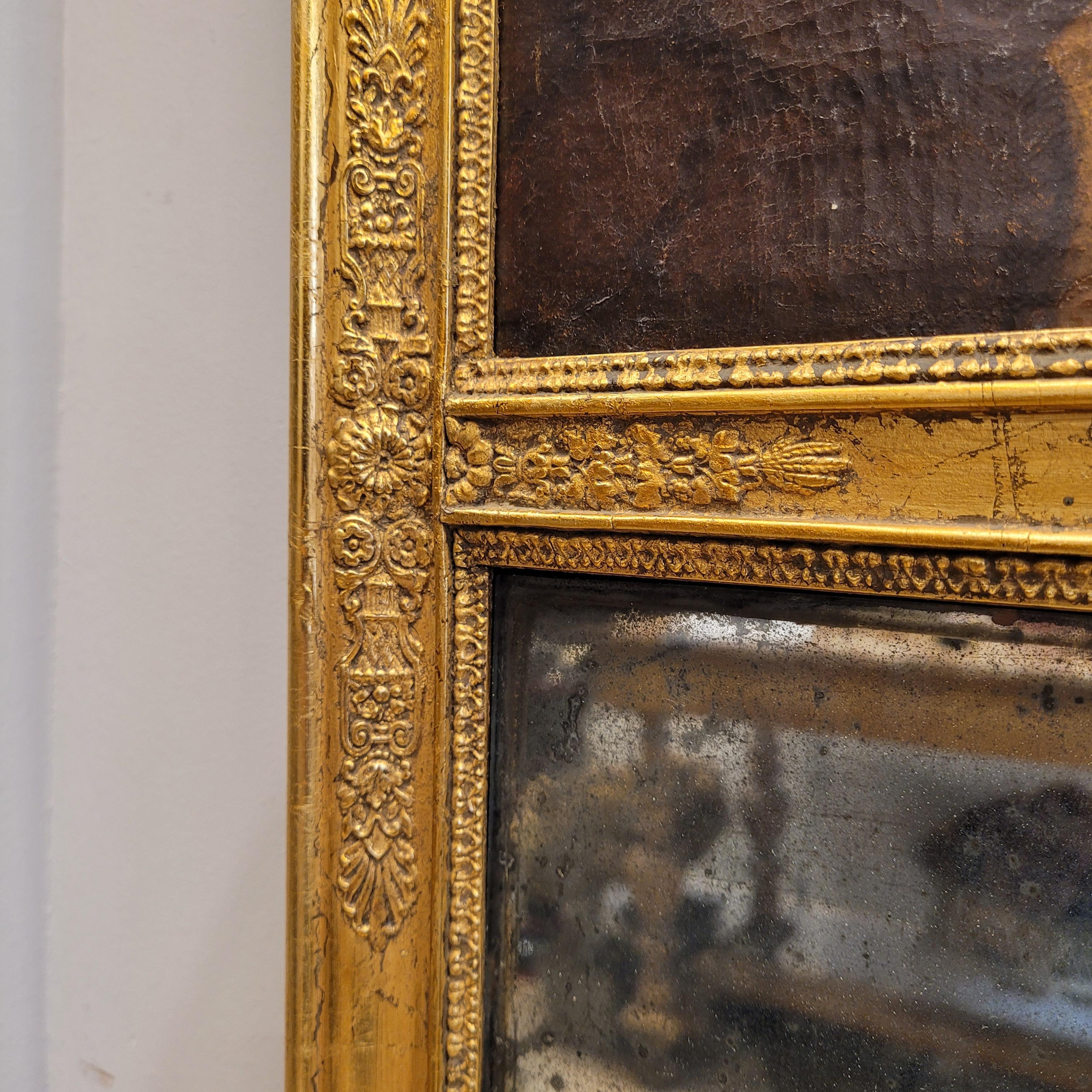 French trumeau mirror and baroque painting in a gilded frame 8
