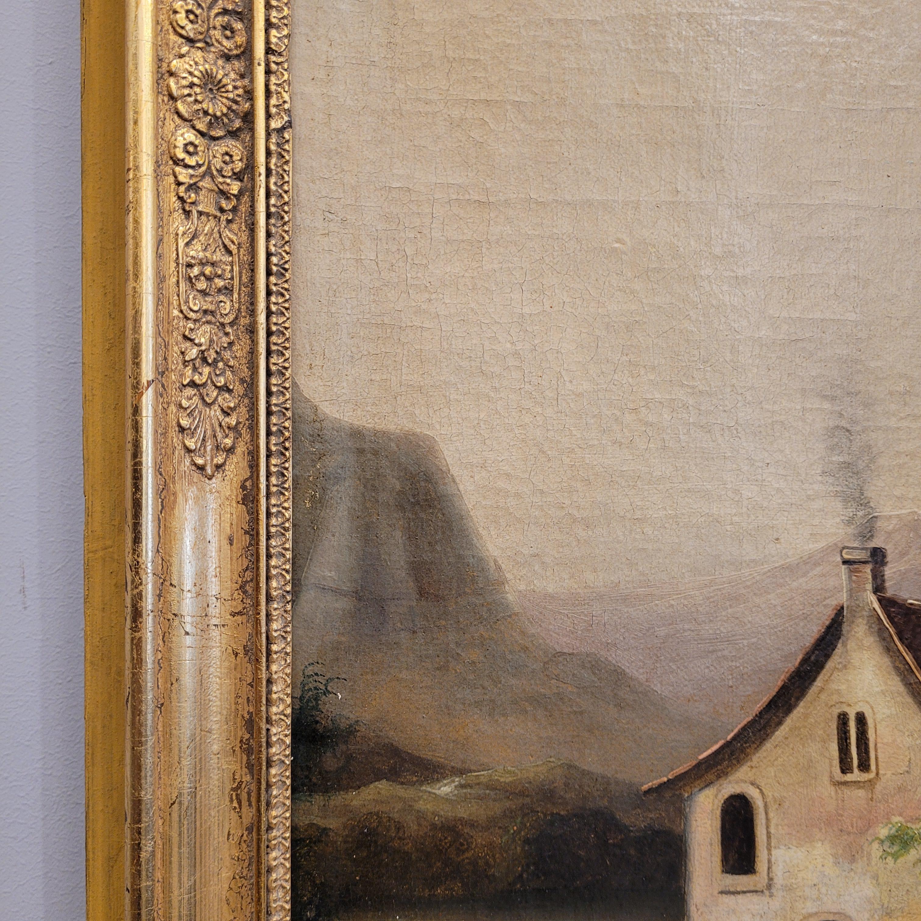 French trumeau mirror and baroque painting in a gilded frame 10