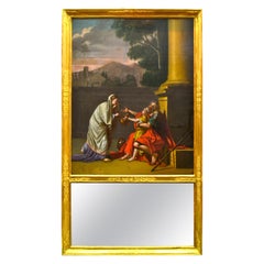 French Trumeau Mirror Featuring an Oil Painting of Belisarius Begging For Alms 