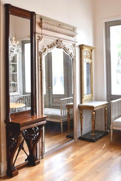 French Trumeau Mirror in Carved and Painted Wood, circa 1880