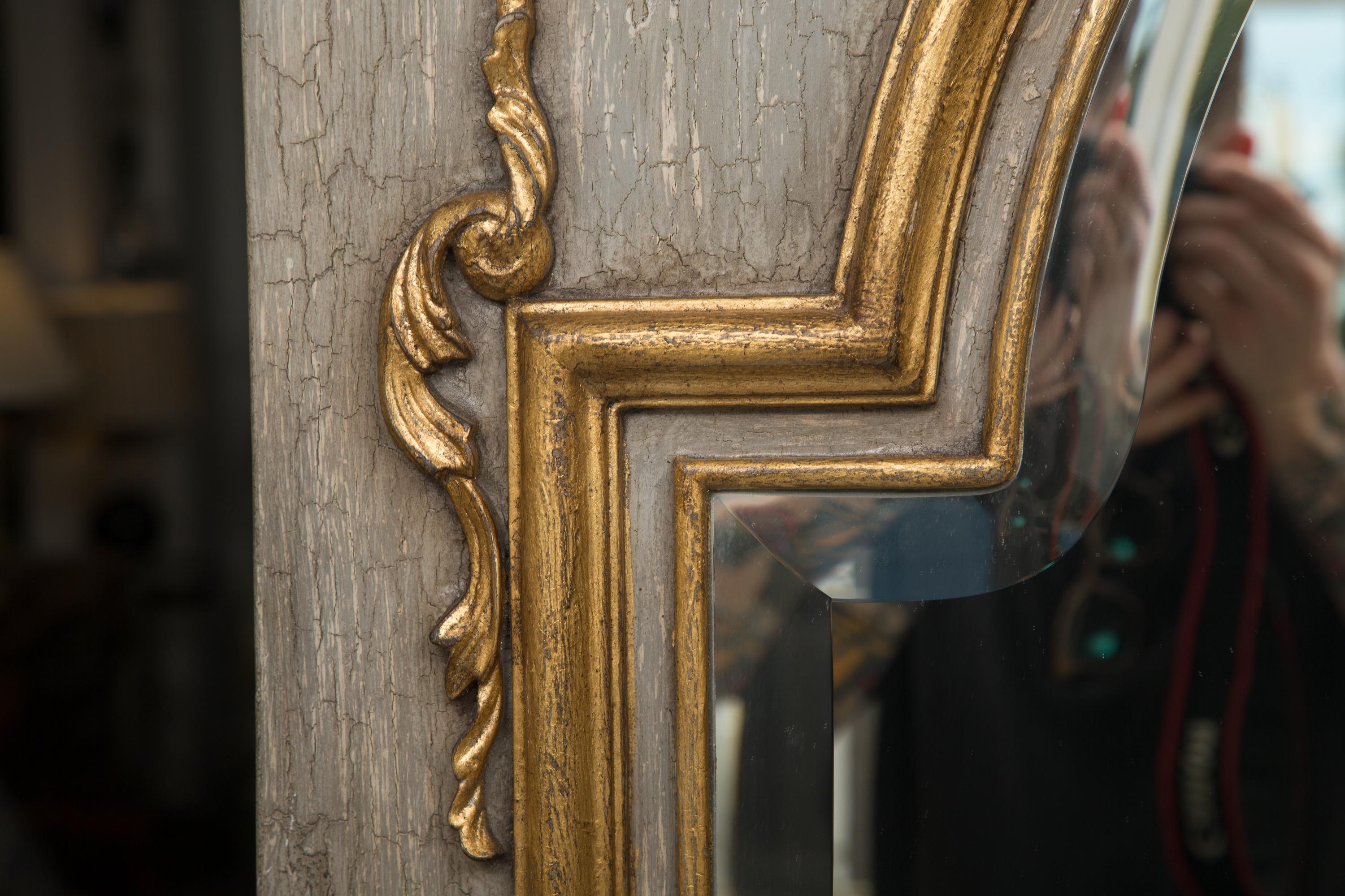 Unknown French Trumeau Mirror with Crackled Finish and Gilt Highlights