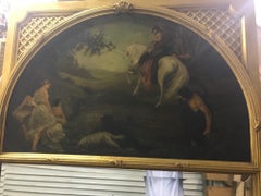 French Trumeau Mirror with Demi Lune Painting, 19th Century