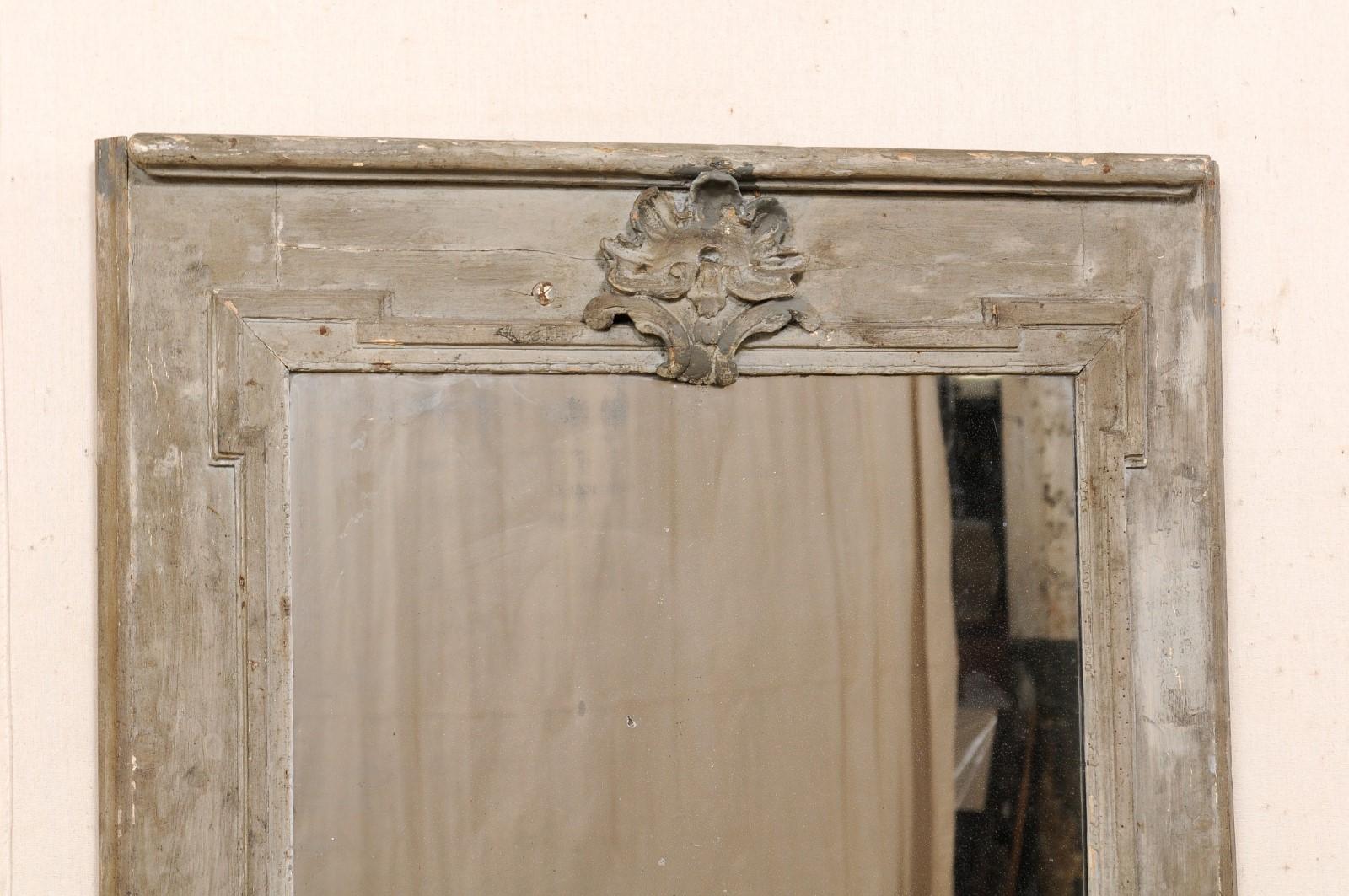 French Trumeau Mirror with its Original Grey Finish & Mirrors, 19th Century For Sale 1