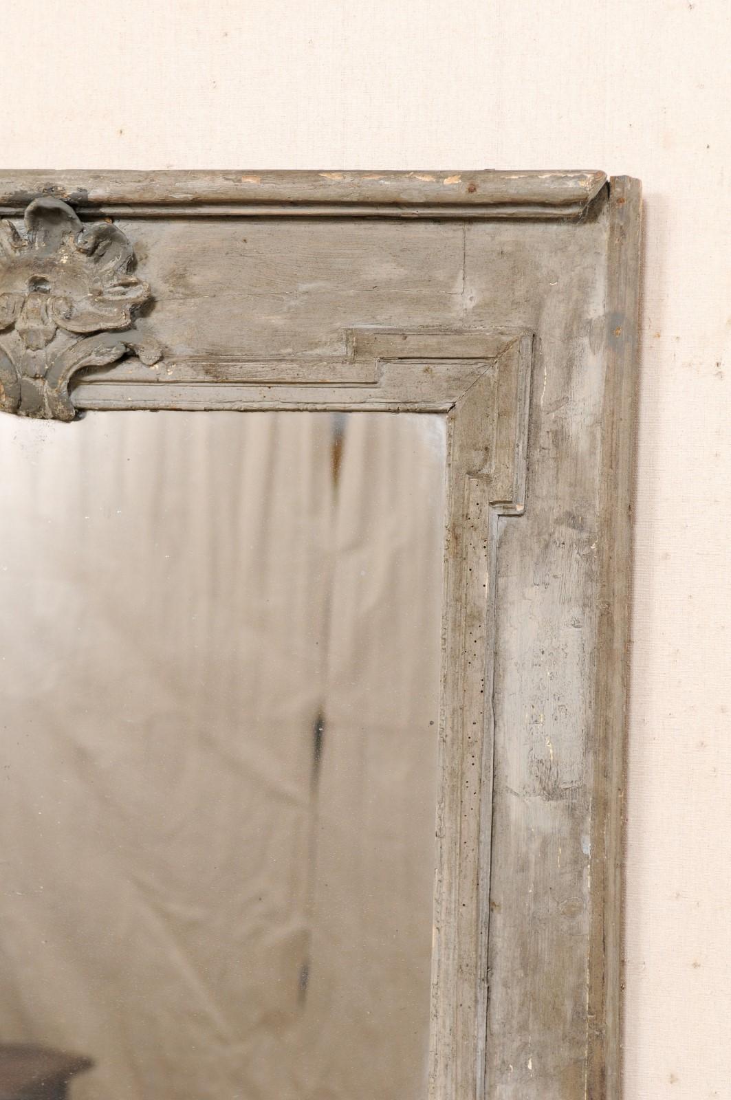 French Trumeau Mirror with its Original Grey Finish & Mirrors, 19th Century For Sale 5