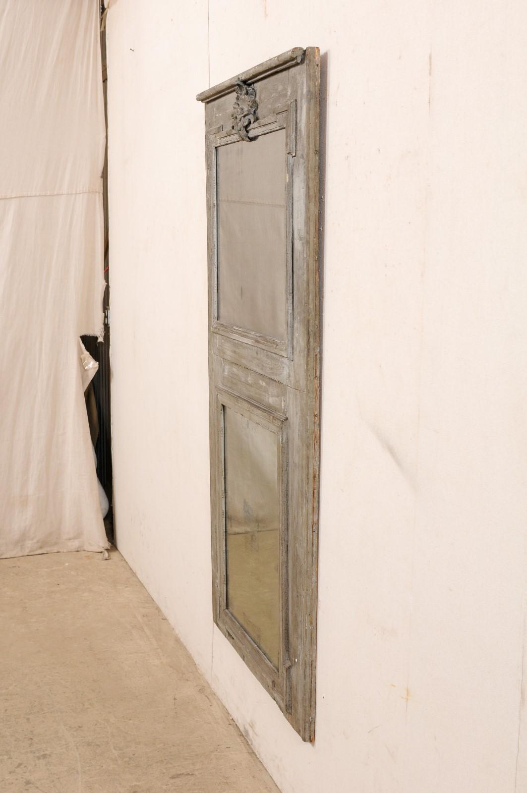 French Trumeau Mirror with its Original Grey Finish & Mirrors, 19th Century For Sale 6