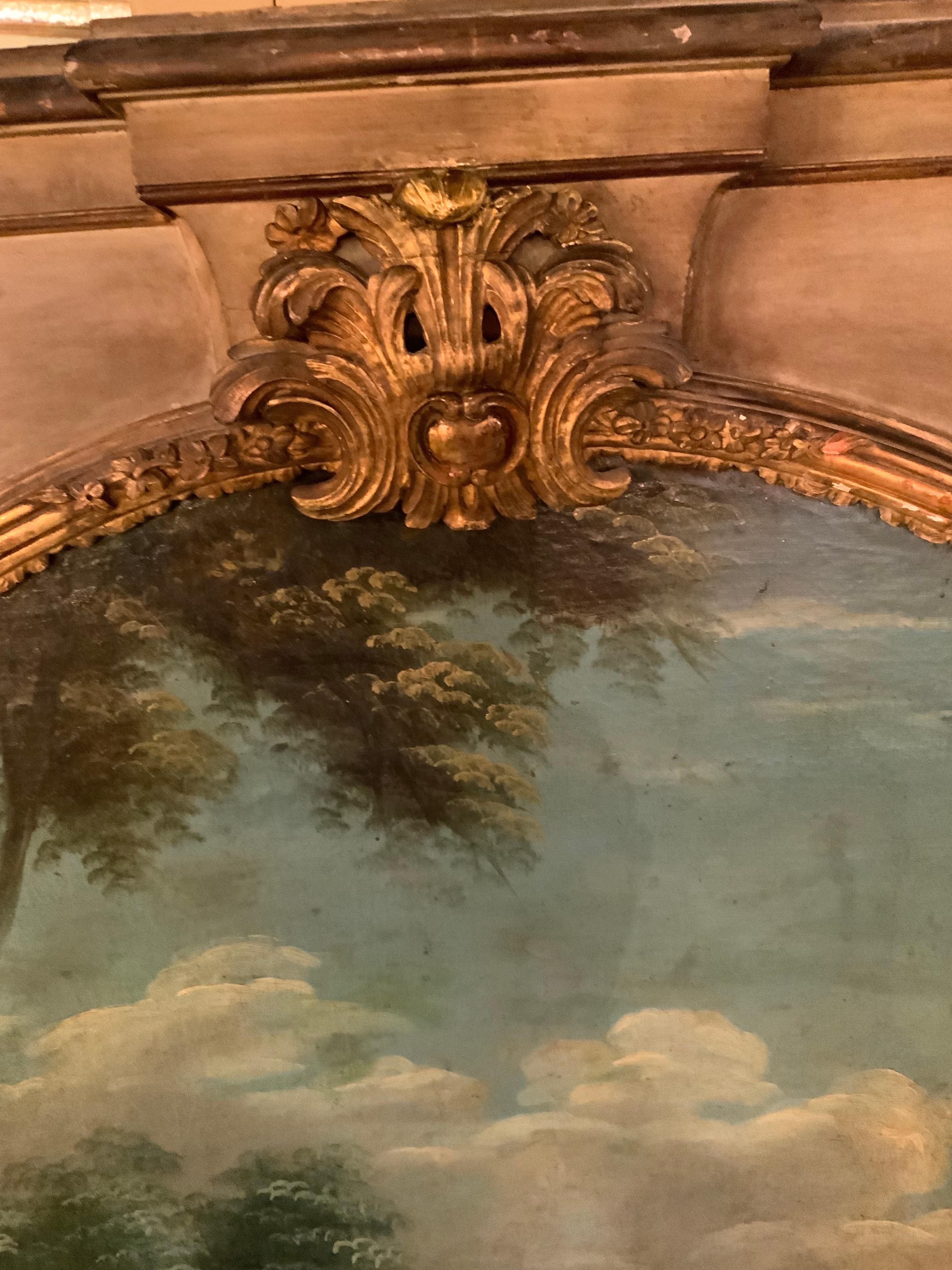 French trumeau mirror with neoclassical couple painting For Sale 1