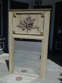 French Trumeau Painted and Gilt Wood Torchiere Foliage Wall Mirror, circa 1780