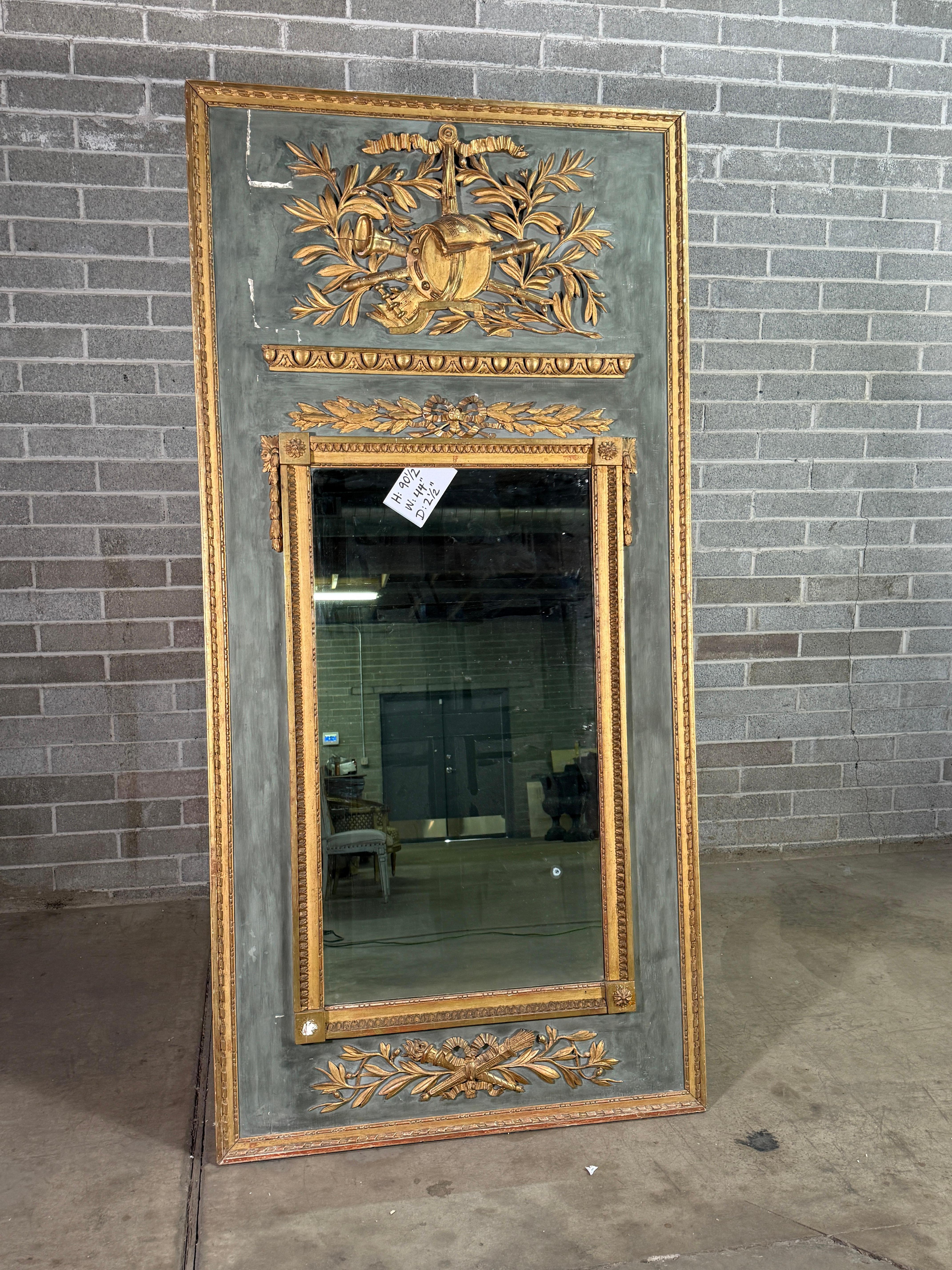Early 19th Century French Trumeau Panel Painted with Water Gilding
Very large, unique piece purchased in France. Beautiful Condition. 
Age appropriate wear, see detailed photos. Message us with any questions. 