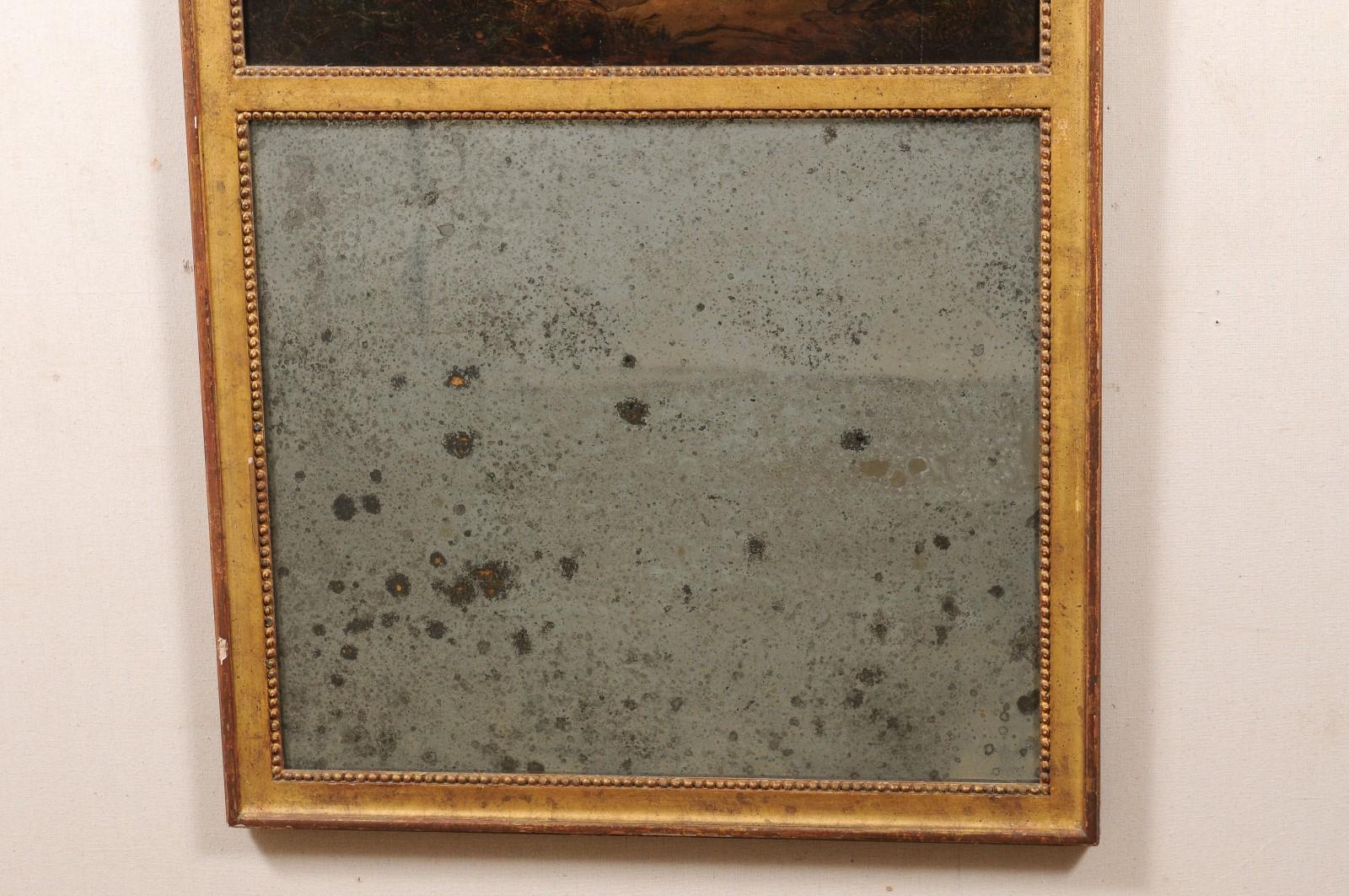 Französisch Trumeau-Stil vergoldeten Spiegel w/Homestead Szene Ölgemälde in der oberen Platte (20. Jahrhundert) im Angebot