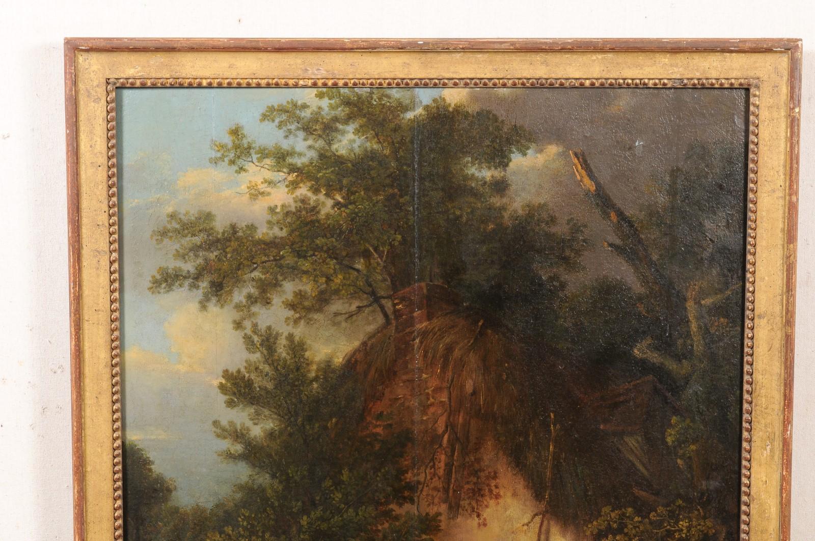 Französisch Trumeau-Stil vergoldeten Spiegel w/Homestead Szene Ölgemälde in der oberen Platte im Angebot 2