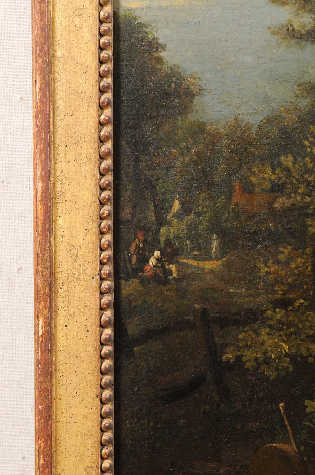 Französisch Trumeau-Stil vergoldeten Spiegel w/Homestead Szene Ölgemälde in der oberen Platte im Angebot 4