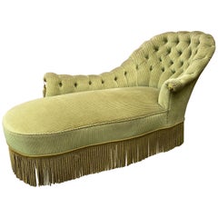 French Tufted Asymmetrical Chaise in Green Velvet