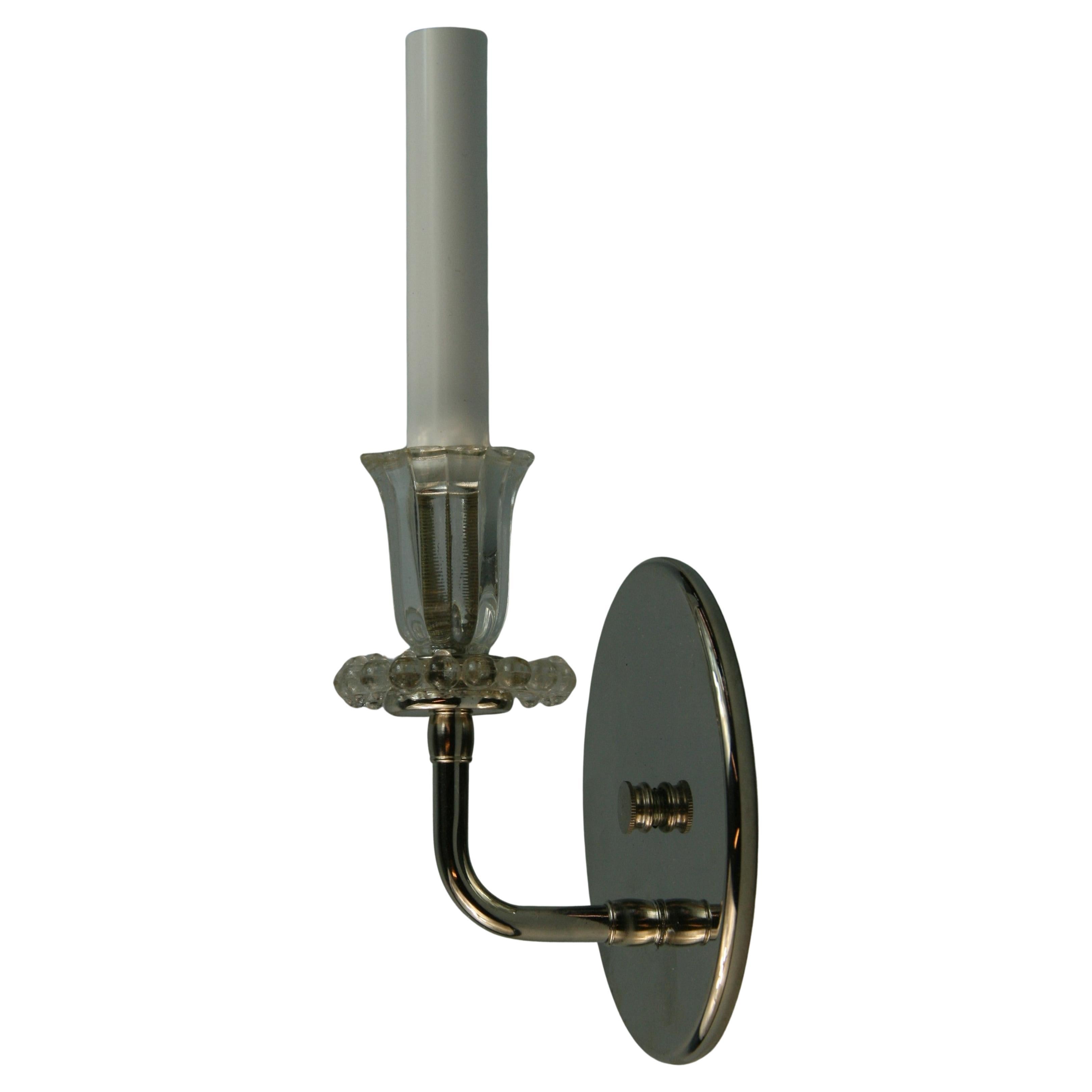 French Tulip and Twirled Glass  Nickel Sconces Circa 1970