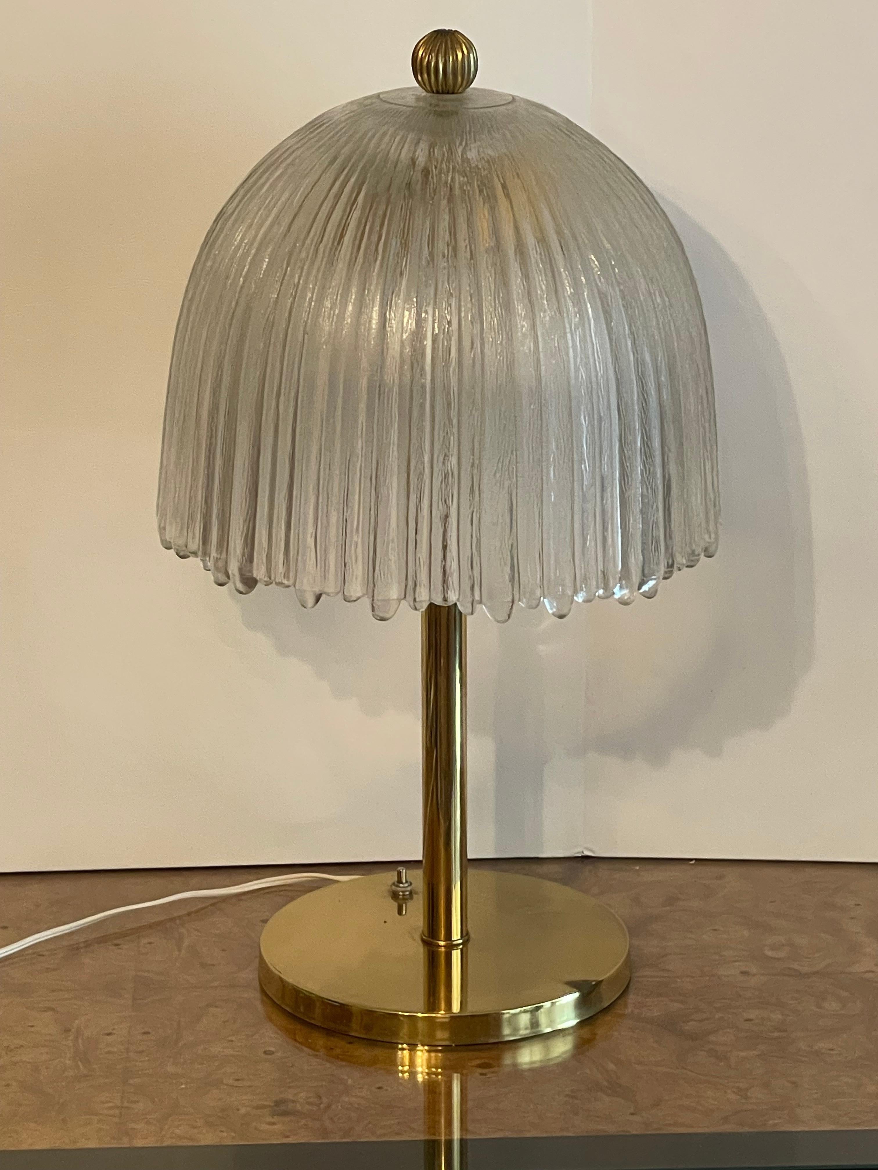 Stunning French brass table lamp with heavy crystal cascading umbrella shade very heavy and well made
