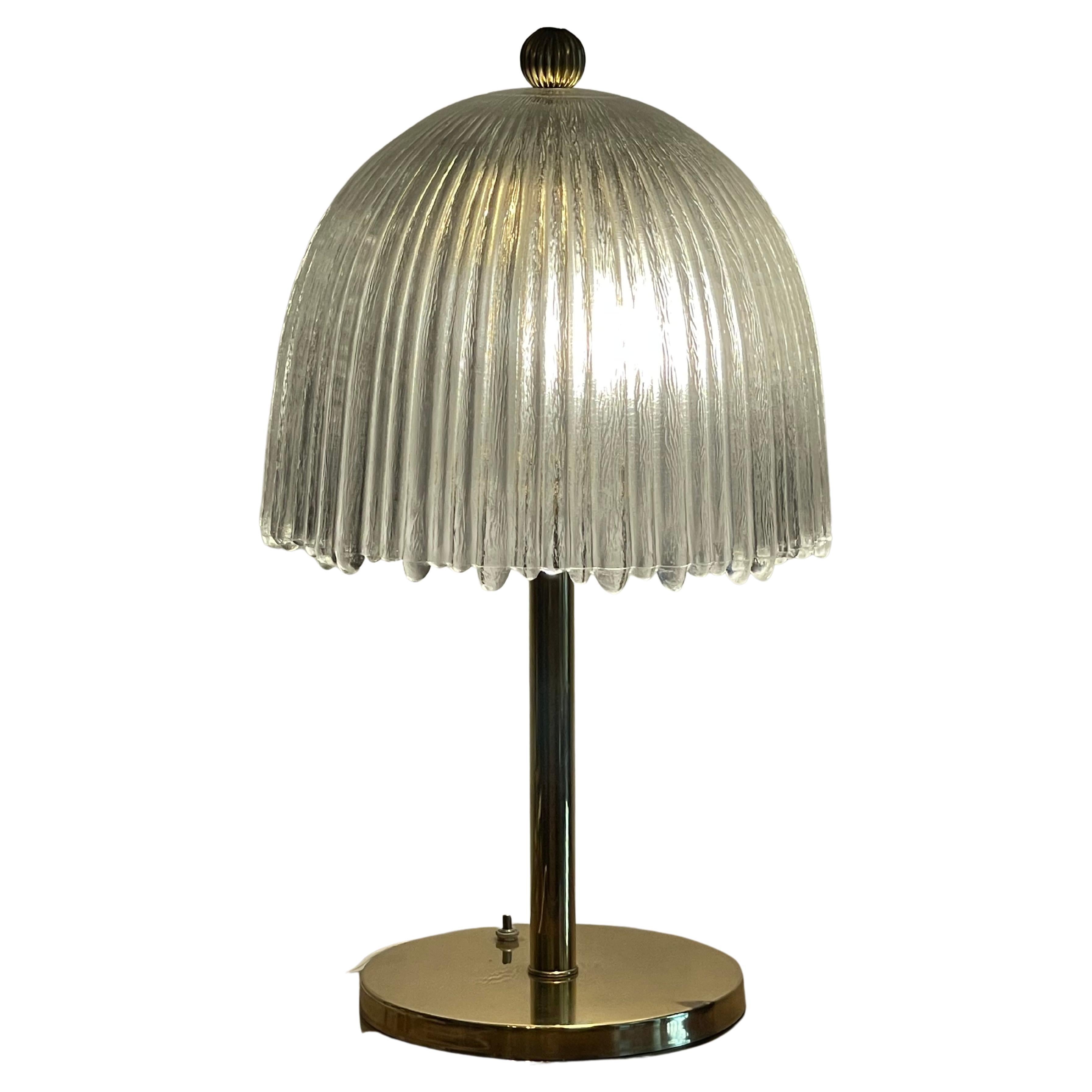 French Tulip Shade Brass Table Lamp in the Manner of Rene Latique For Sale