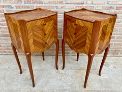 French Tulipwood Bedside Tables with Three Drawers, Set of 2