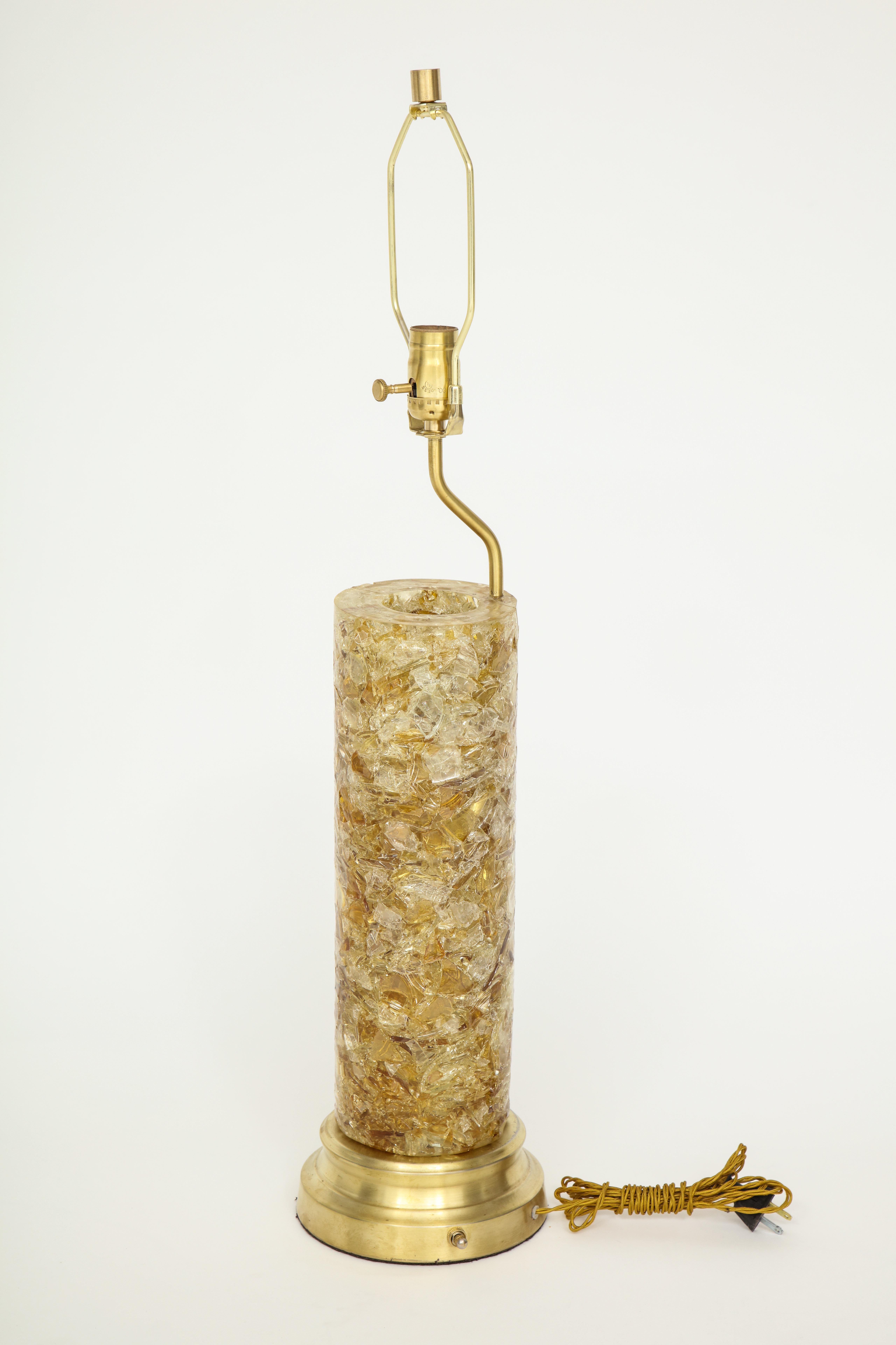 Mid-Century Modern French Tumbled Glass Shard Column Lamp