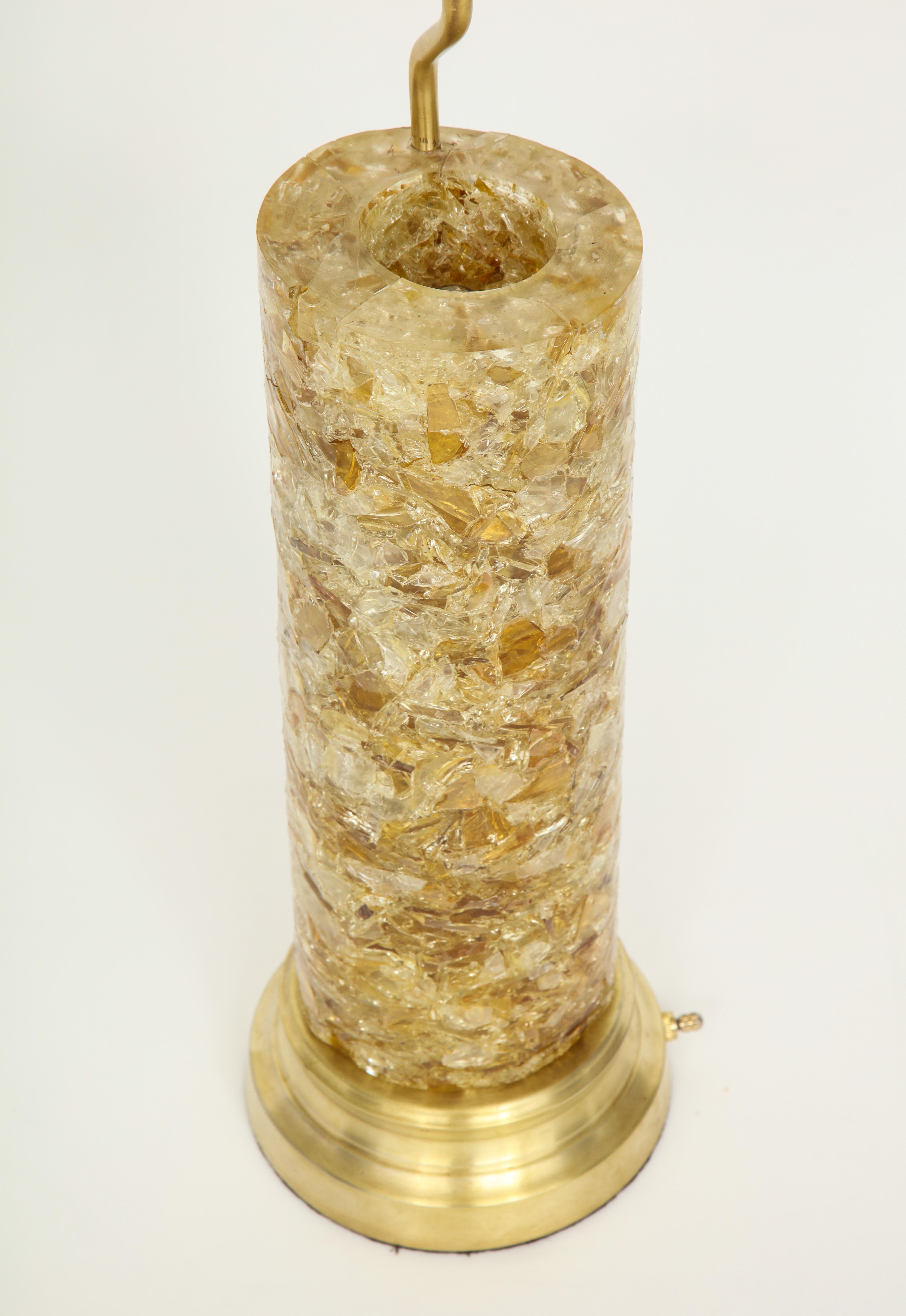 Brass French Tumbled Glass Shard Column Lamp