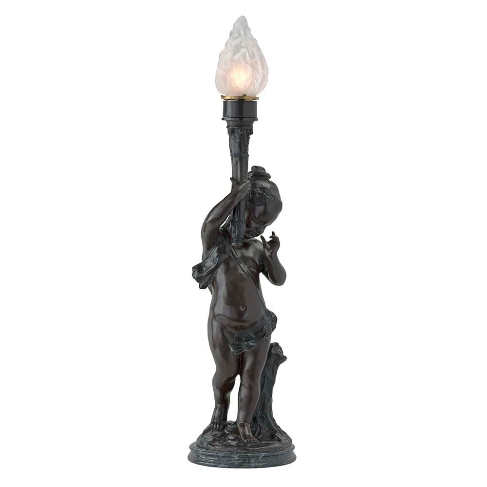 Patinated French Turn of the 20th Century Bronze Statues Mounted into Lamps, Signed Moreau For Sale