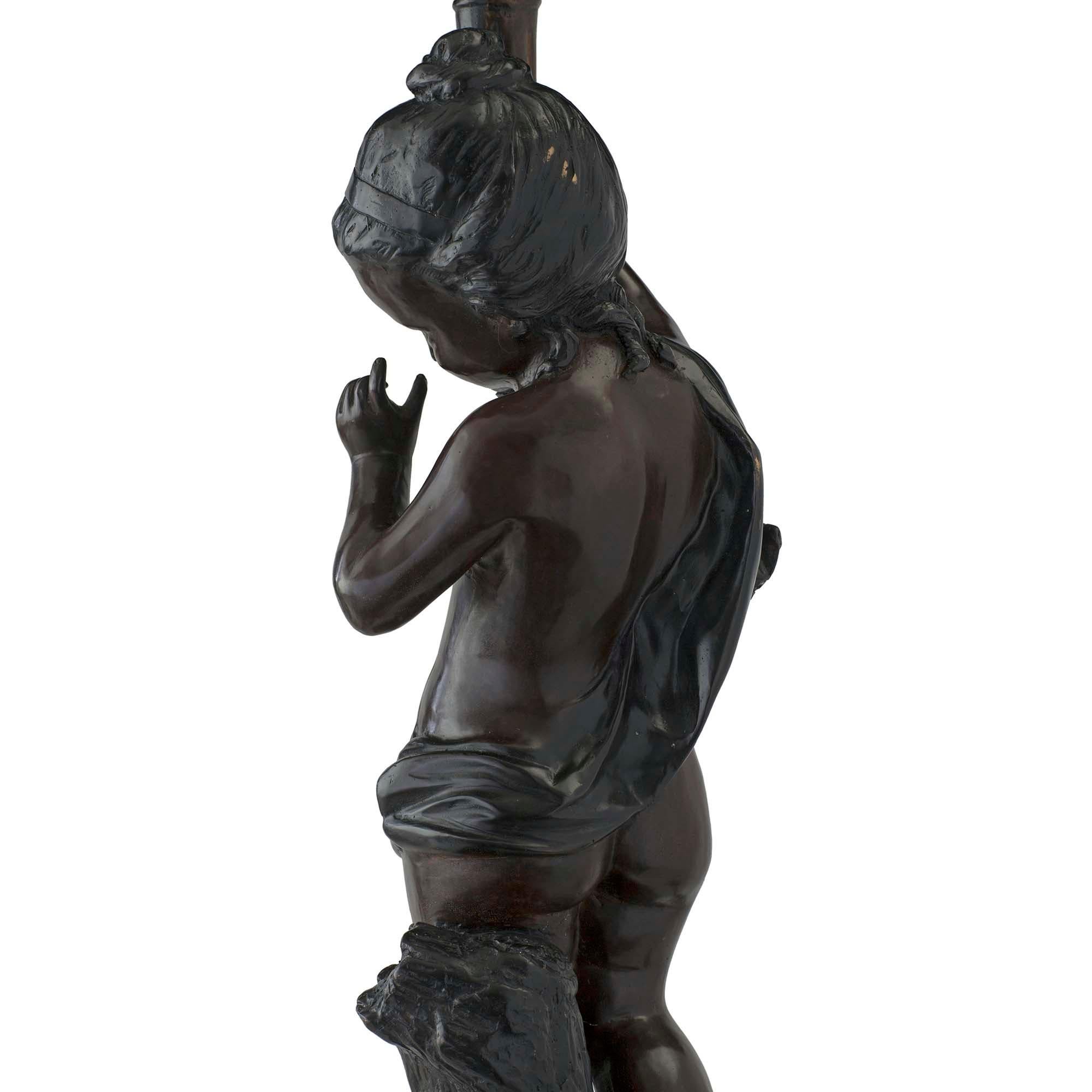 French Turn of the 20th Century Bronze Statues Mounted into Lamps, Signed Moreau For Sale 2
