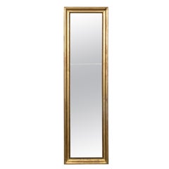 Specchio stretto in legno dorato di fine secolo 1900 con cornice modanata