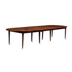 French Turn of the Century 1900s Walnut Extension Dining Table With Five Leaves