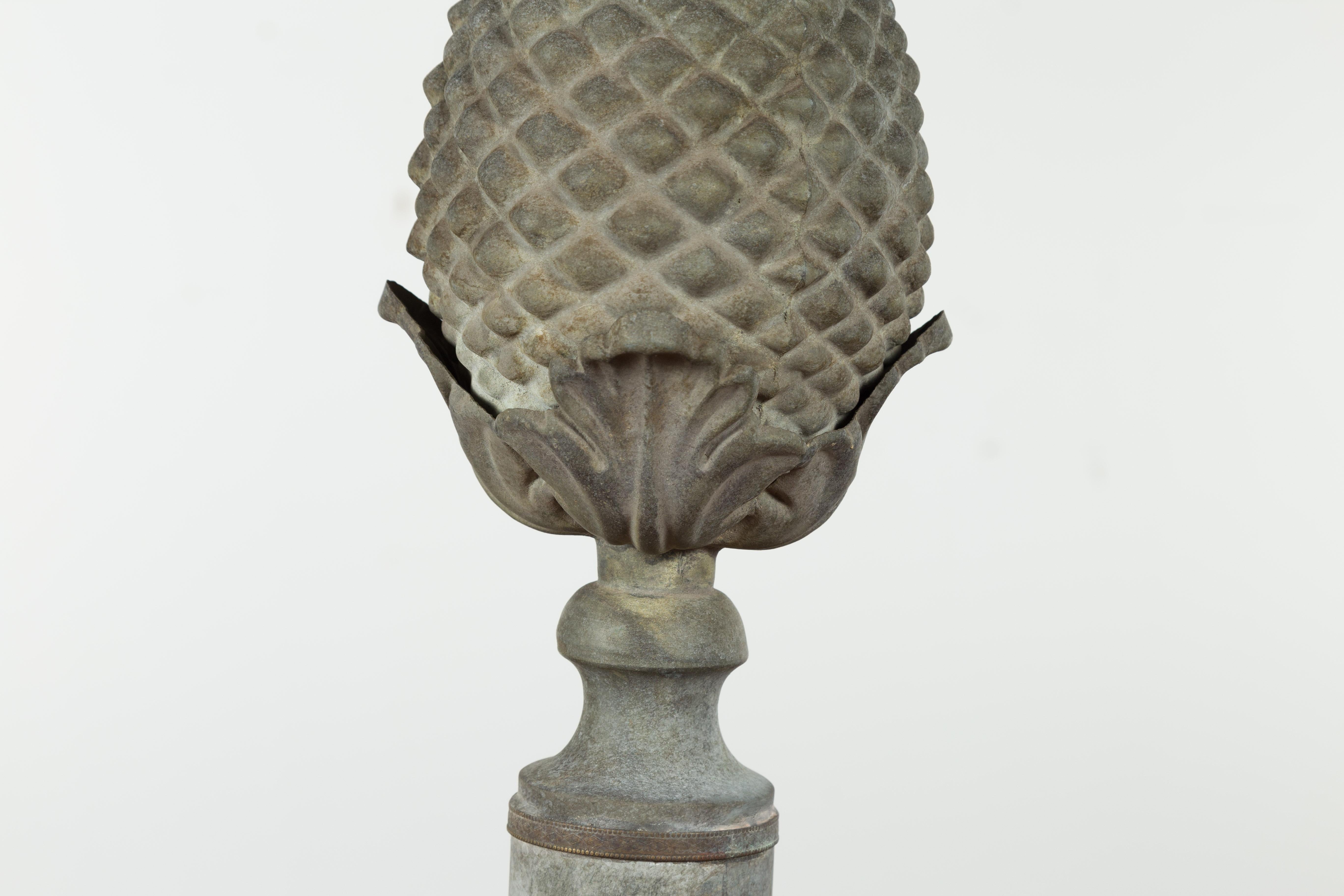 French Turn of the Century 1900s Zinc Pinecone Fragment with Acanthus Leaves For Sale 1