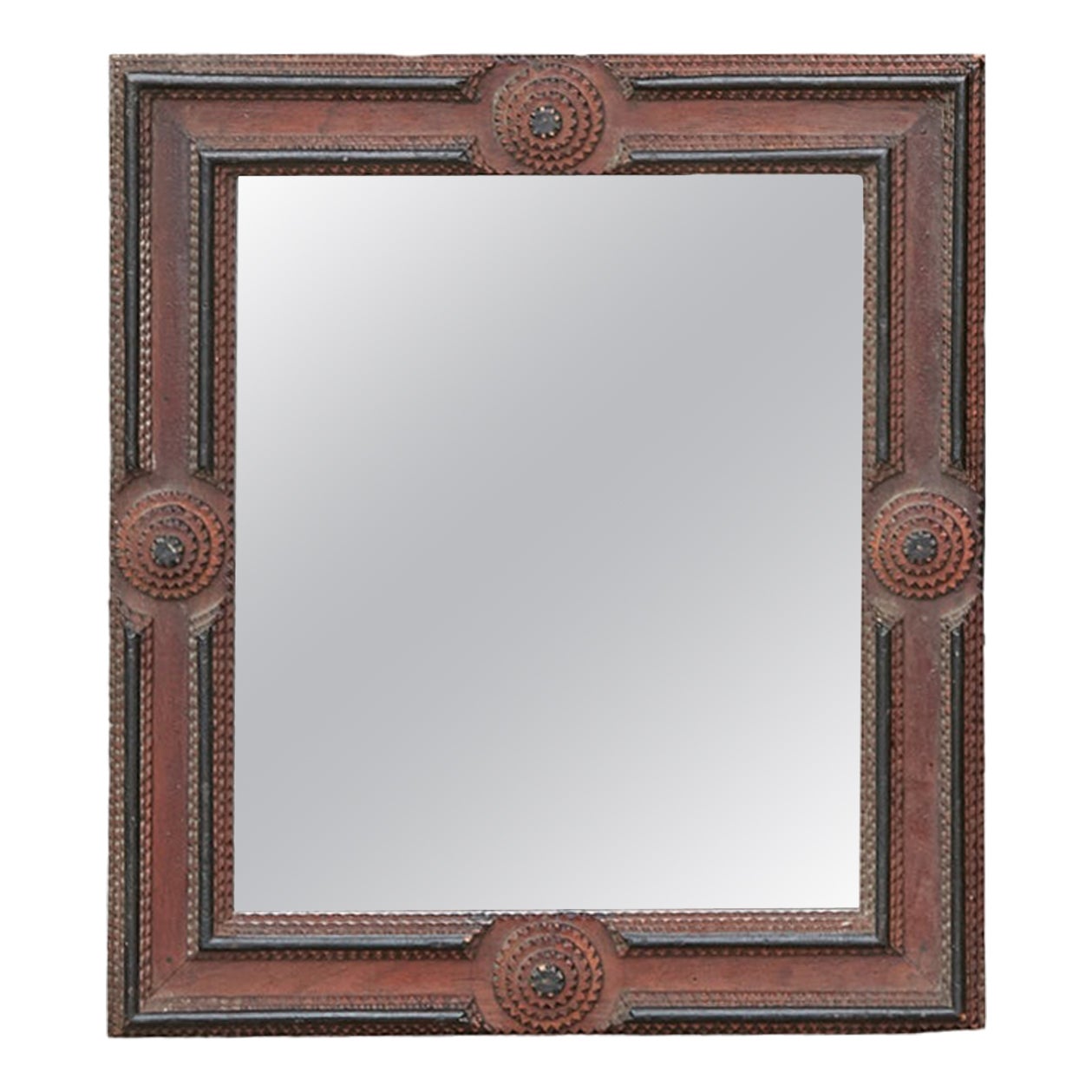 Miroir du début du siècle à médaillons, de couleur Brown et Black Tramp Art en vente