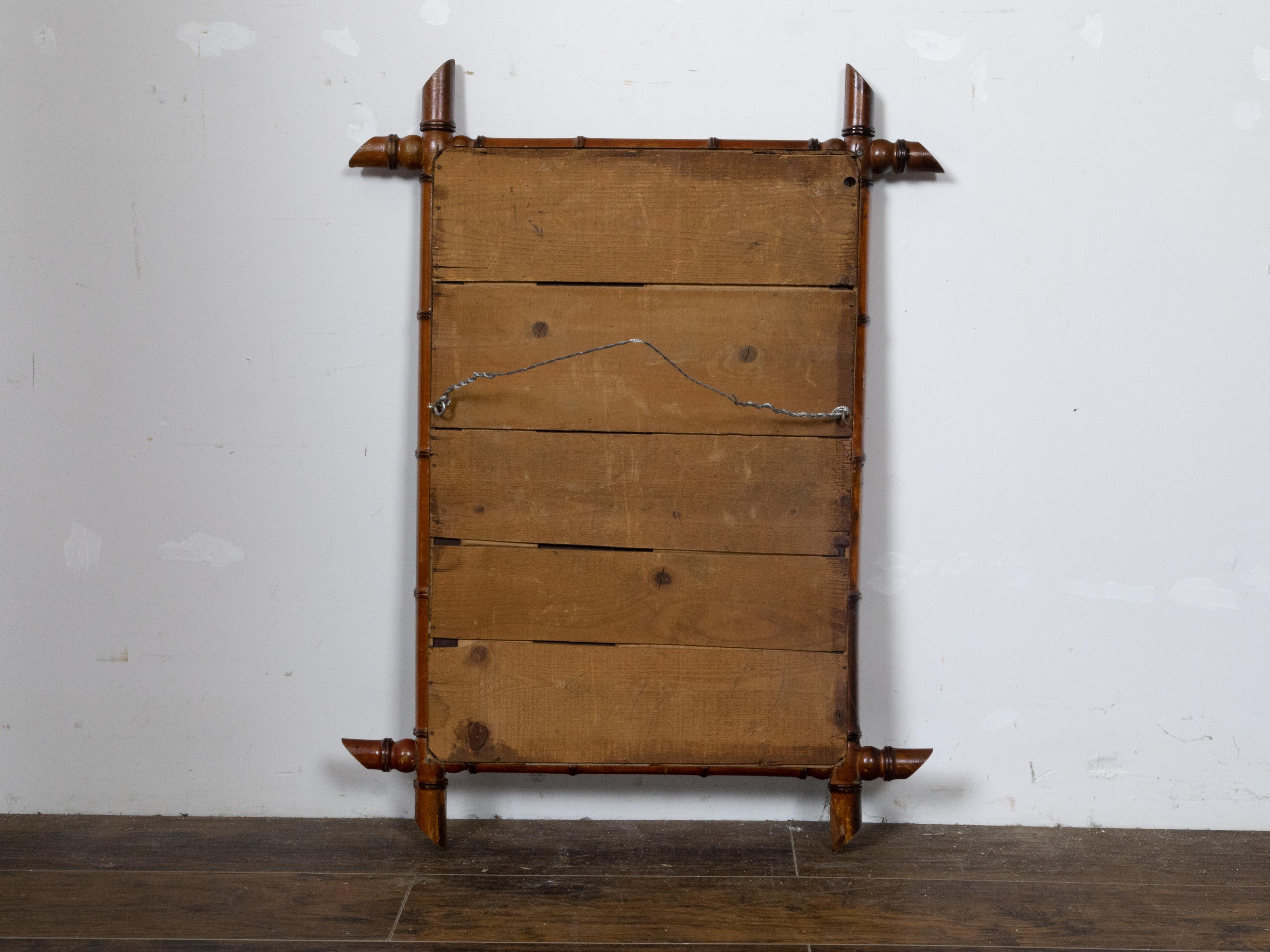 French Turn of the Century Brown Faux Bamboo Mirror with Intersecting Corners 6
