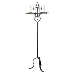 1800s Pair of Hand Wrought Iron Candelabras, Floral Floor Lamps, 10 ...