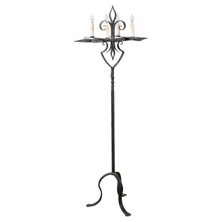 French Turn of the Century Candelabras Style FourLight WroughtIron