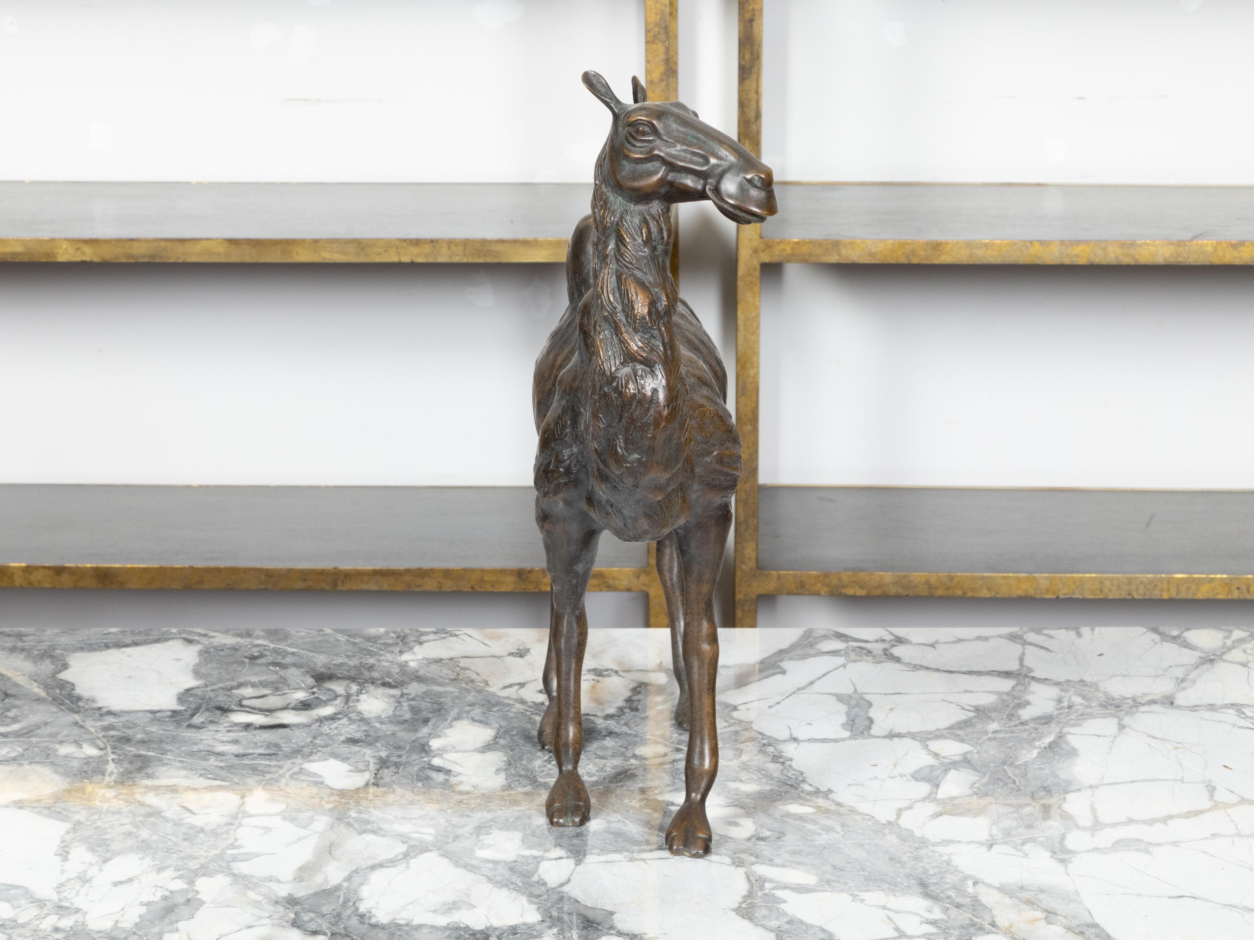 Moulage Statuette française du début du siècle en bronze coulé représentant un camel avec une patine foncée, années 1900 en vente