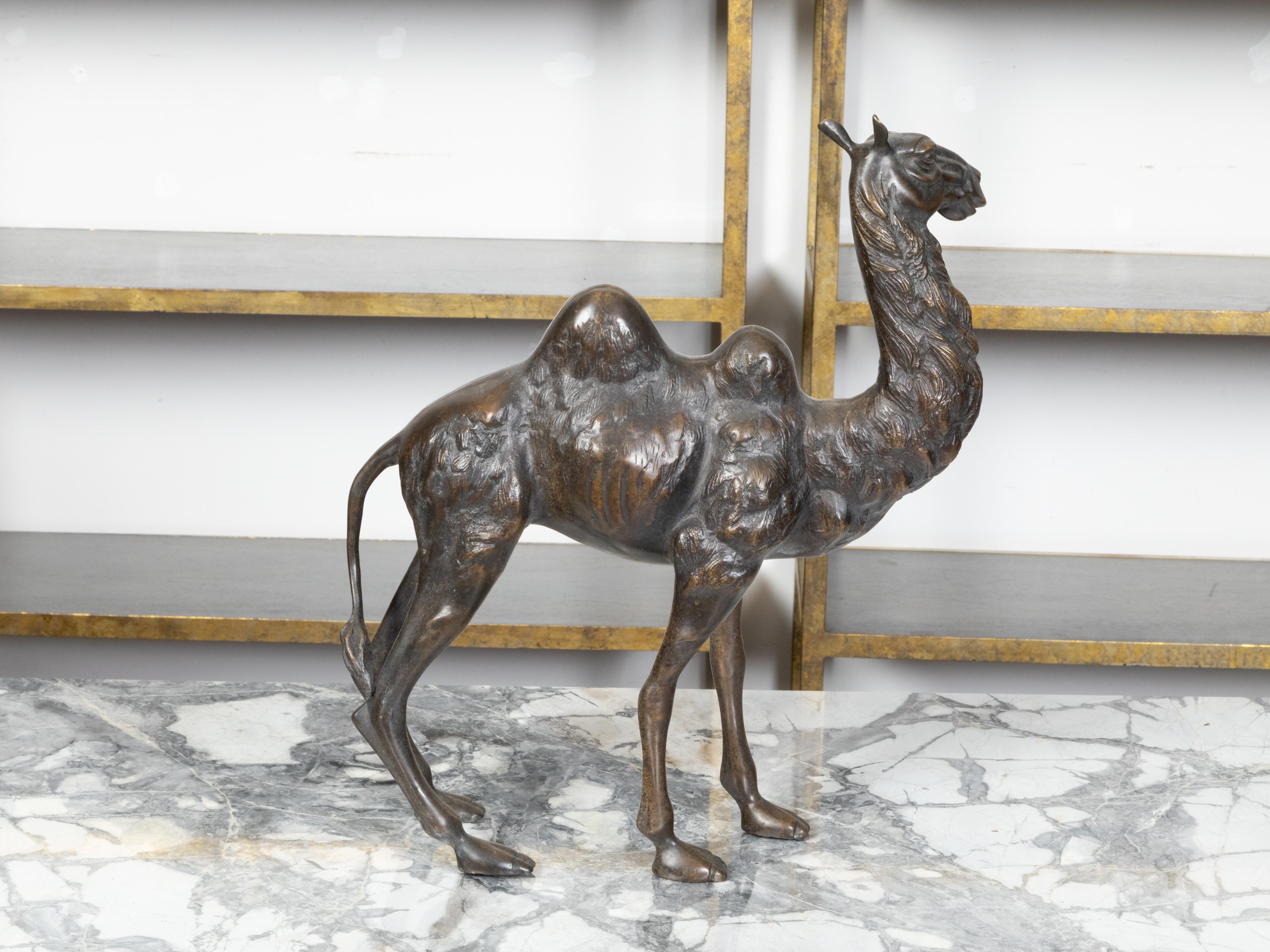French Turn of the Century Cast Bronze Camel Statuette with Dark Patina, 1900s For Sale 2