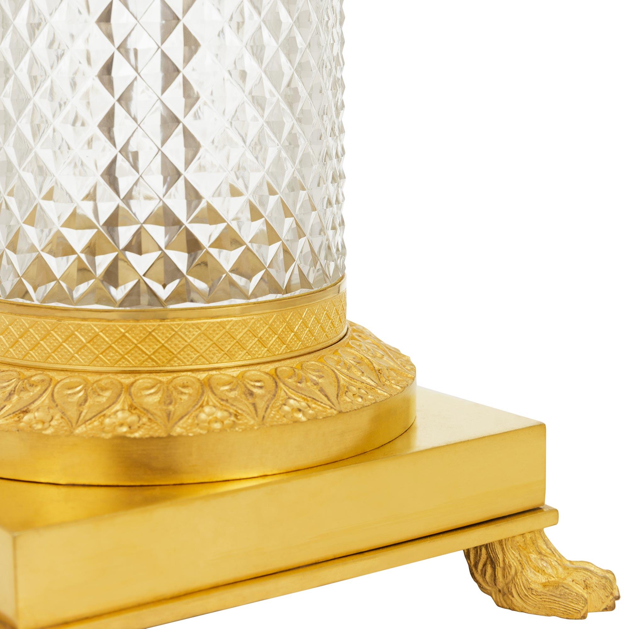 French Turn of the Century Empire st. Ormolu and Crystal lamp For Sale 3