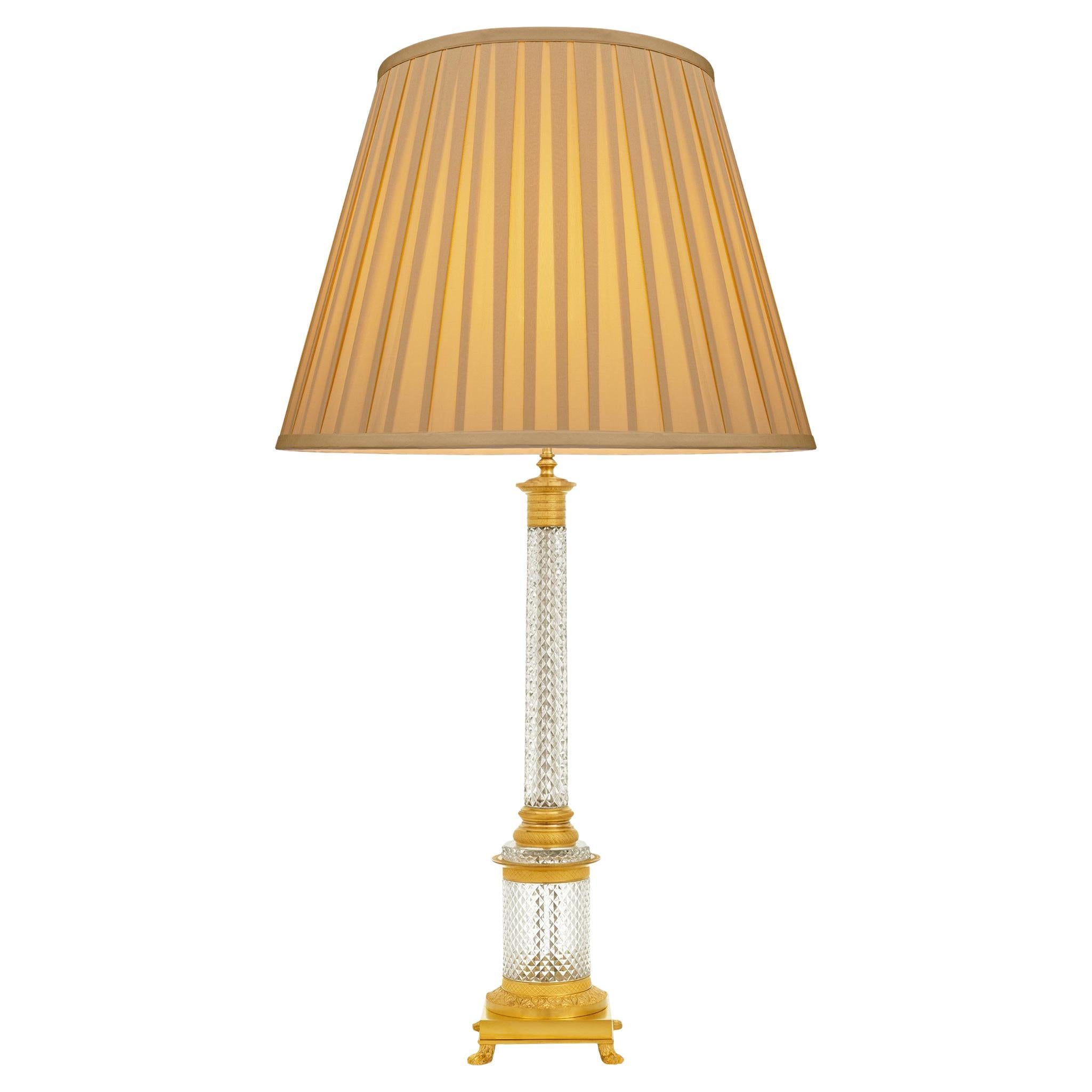 French Turn of the Century Empire st. Ormolu and Crystal lamp For Sale