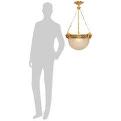 French Turn of the Century enameled Bronze, Frosted Glass and Ormolu chandelier