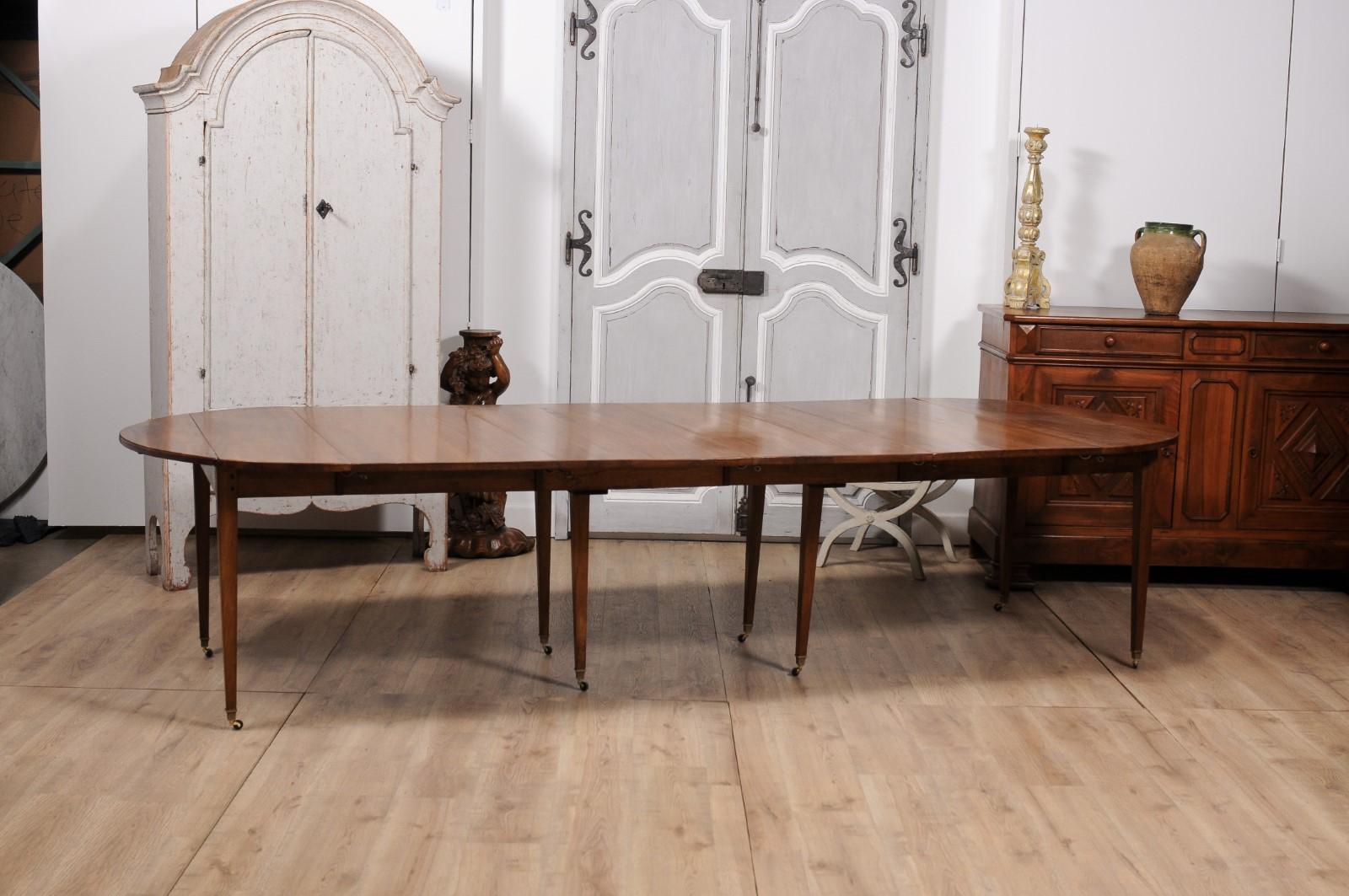 French Turn of the Century Extension Walnut Table With Five Leaves Circa 1900 For Sale 5