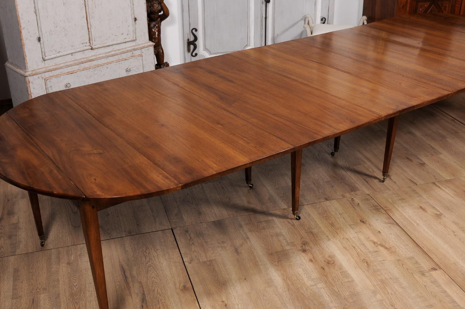 French Turn of the Century Extension Walnut Table With Five Leaves Circa 1900 For Sale 7