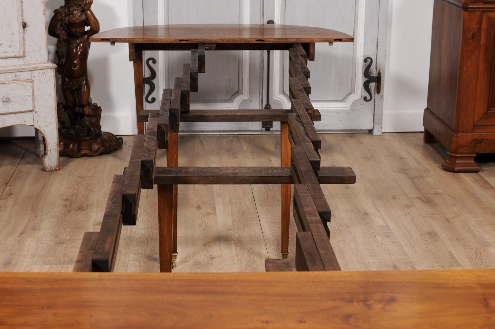 French Turn of the Century Extension Walnut Table With Five Leaves Circa 1900 For Sale 11