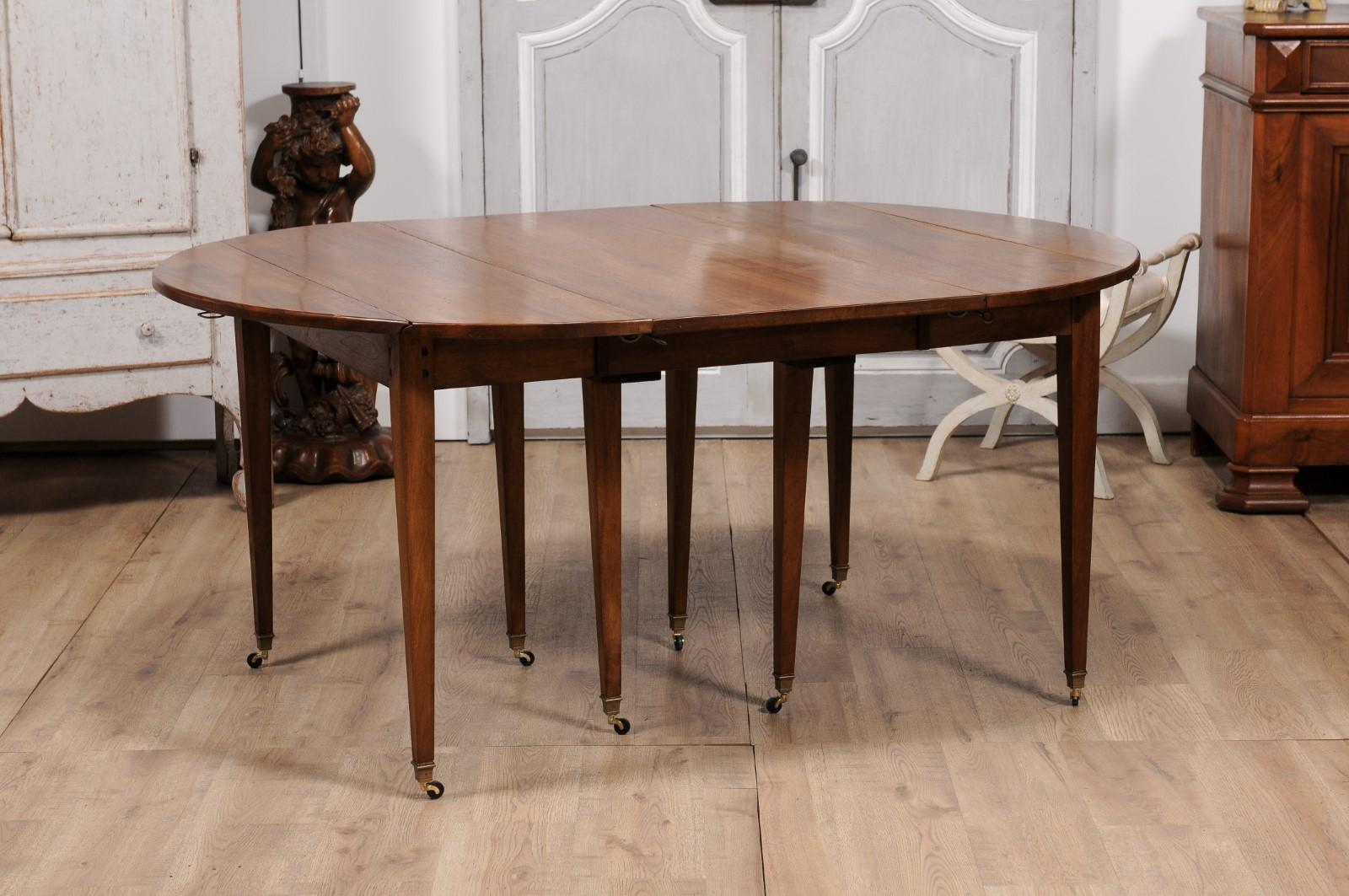 French Turn of the Century Extension Walnut Table With Five Leaves Circa 1900 For Sale 2